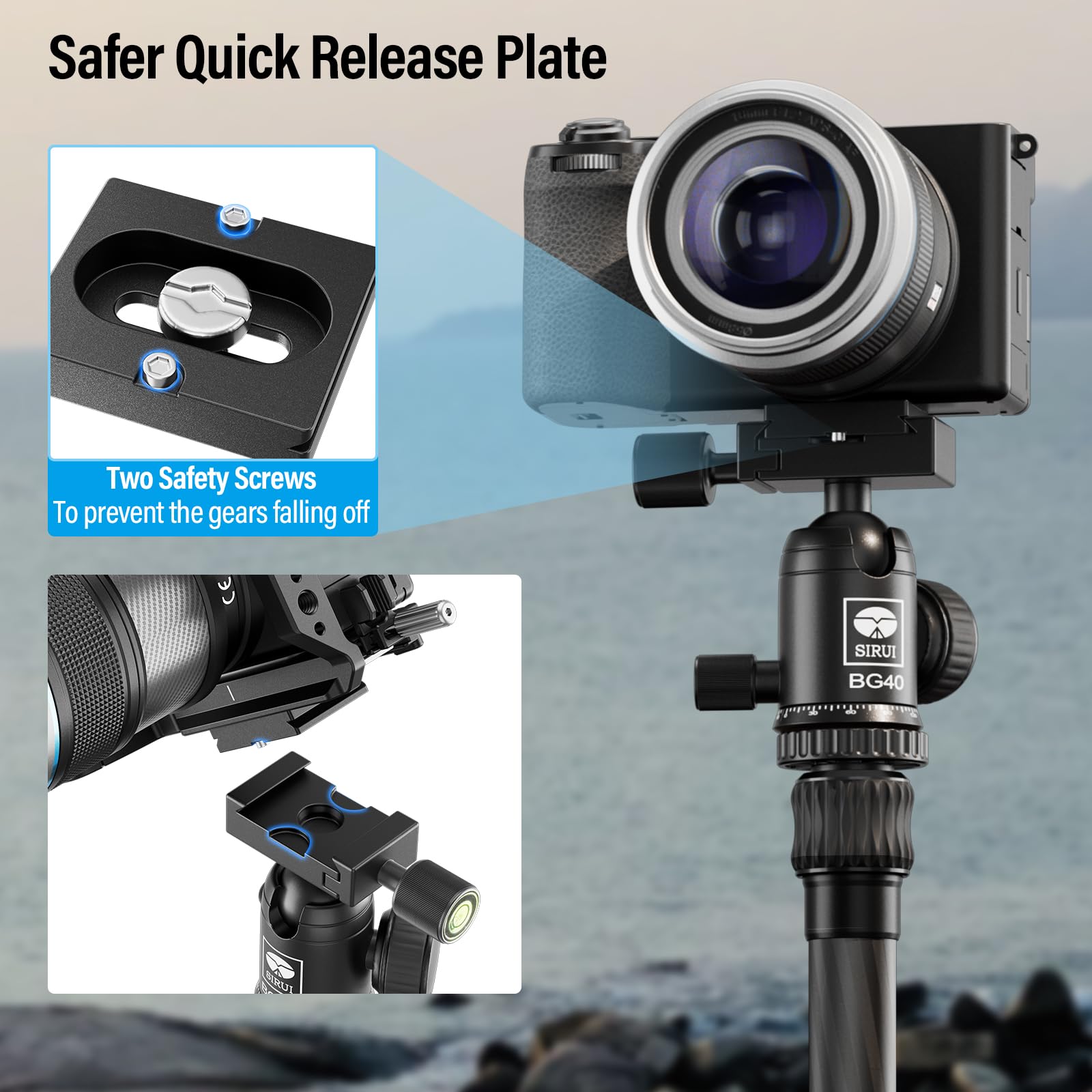 **SIRUI BG40 Professional Metal Ball Head - 360° Rotating Panoramic Tripod Head with Quick Release Plate, Supports 22lbs/10kg for DSLR Cameras, Monopods & Sliders - Perfect for Photography, Videography & Travel**