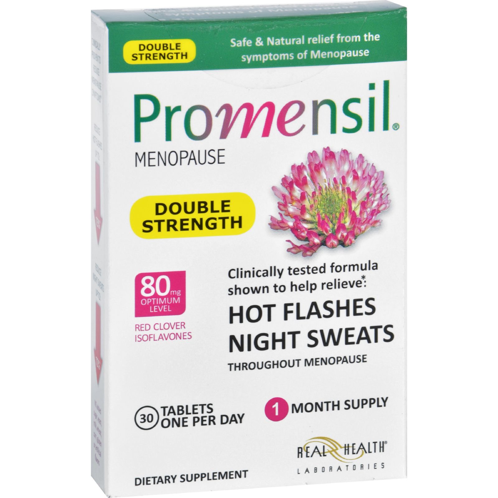 Promensil Menopause Relief Supplement - Double Strength for Hot Flashes & Night Sweats - 30 Gluten-Free Vegan Tablets - Supports Women's Health During Menopause Transition