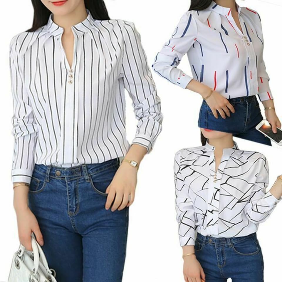ROYALICA Women's Striped Casual Shirt - Regular Fit Cotton Blend Top in White | Perfect for Office Wear, Weekend Outfits & Summer Fashion