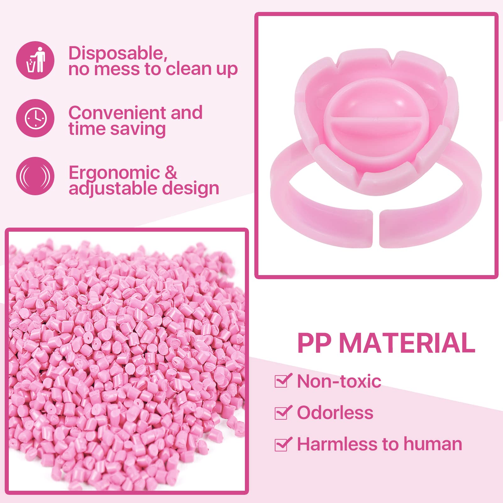 100PCS Pink Eyelash Extension Glue Rings - Smart Lash Adhesive Holders for Volume Fanning & Blooming, Professional Eyelash Extension Supplies (Perfect for Salon Use & DIY Lash Artists)