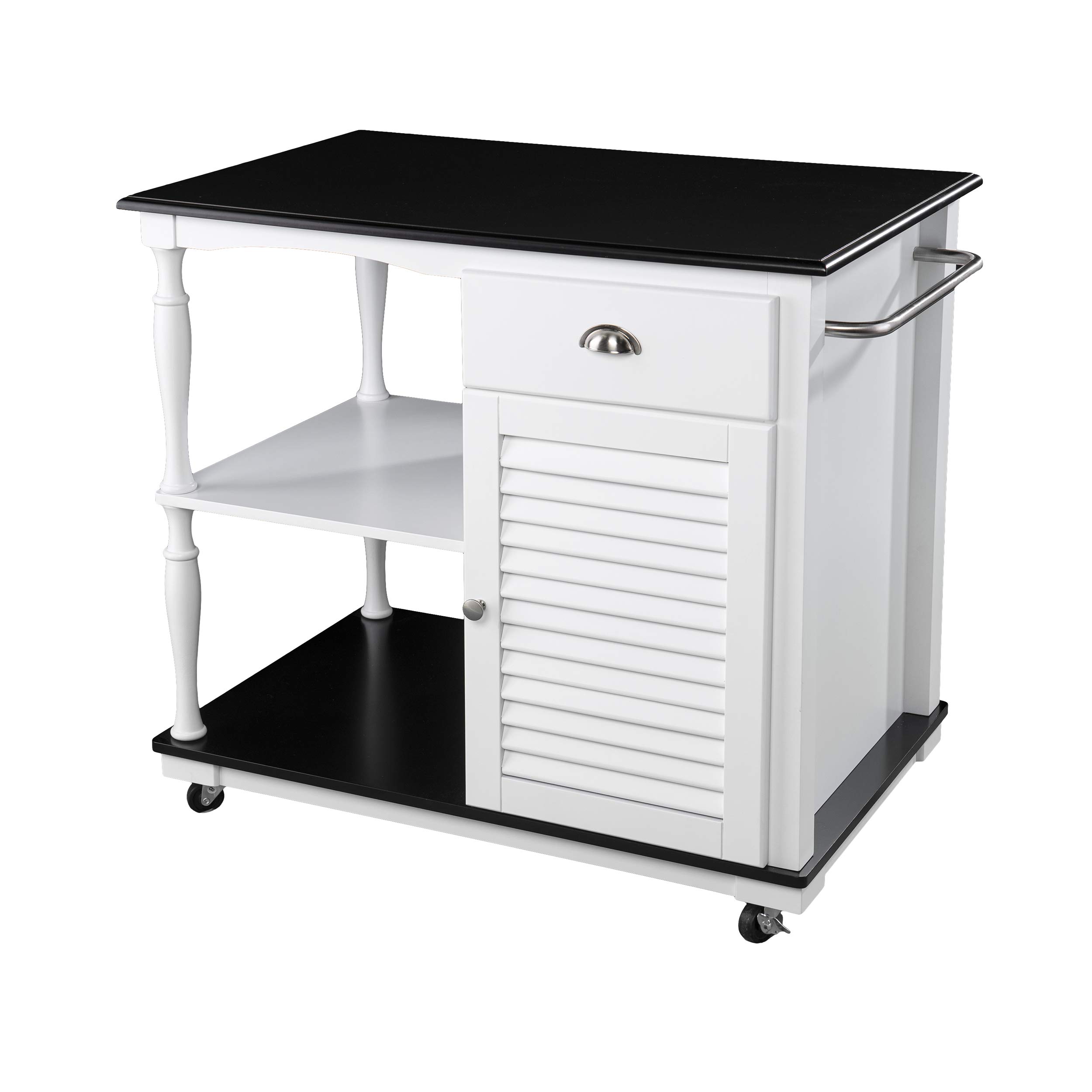 SEI Furniture Muxlow Kitchen Island with Storage - Black & White Modern Kitchen Cart with Wheels for Small Spaces | Perfect for Meal Prep, Extra Counter Space & Kitchen Organization