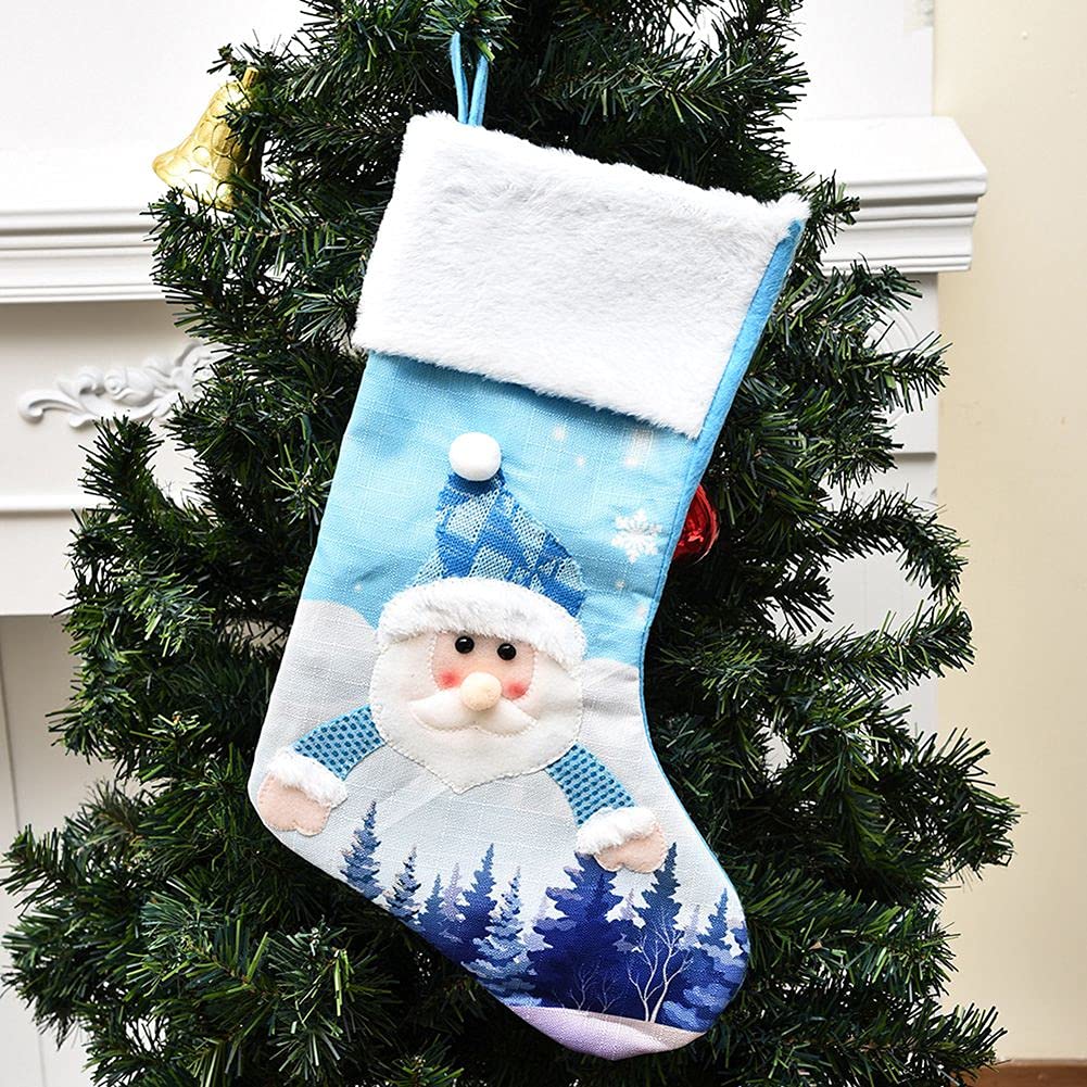 Pink & Blue Christmas Stockings - Santa & Snowman Holiday Decor for Fireplace, Xmas Tree, Winter Party - Festive Gift Bag & Hanging Ornament