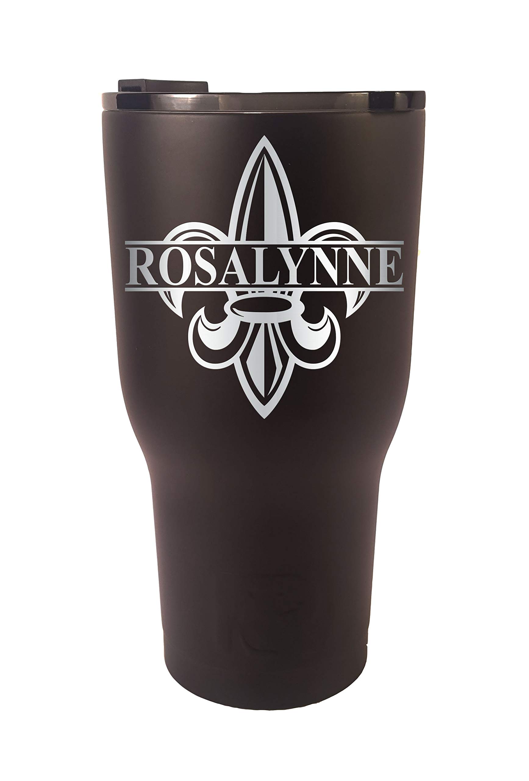 Personalized Fleur De Lis 30 oz Black Stainless Steel Tumbler - Laser Engraved Custom Cup for Coffee, Tea & Cold Drinks - Perfect Gift for Weddings, Graduations & Special Occasions
