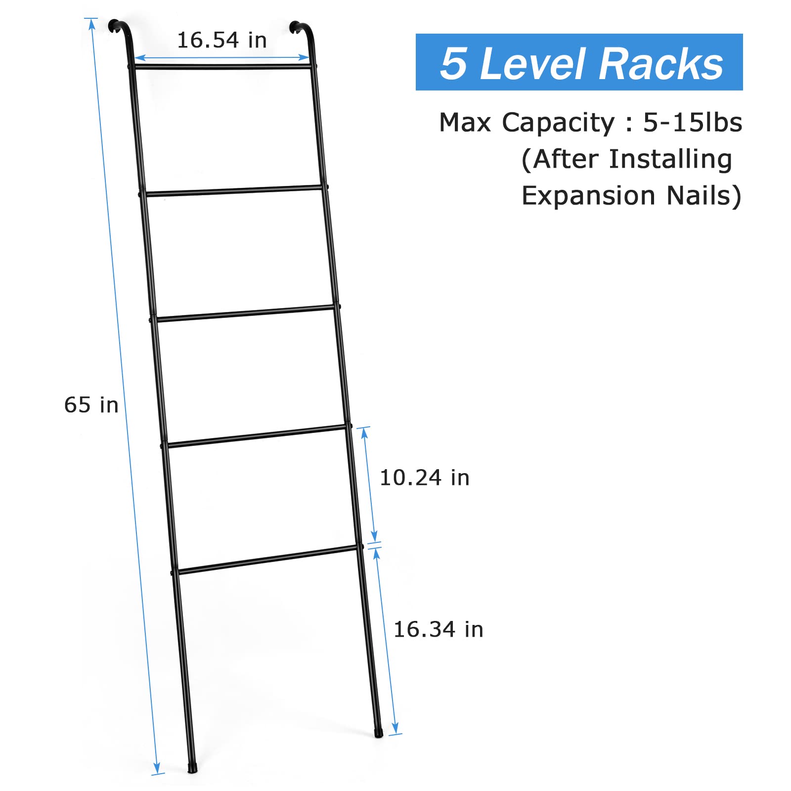 Black Blanket Ladder - Rustic Wooden Towel Rack for Bathroom, Living Room & Laundry Room | Space-Saving Blanket & Towel Organizer | Perfect for Farmhouse, Modern & Cozy Home Decor