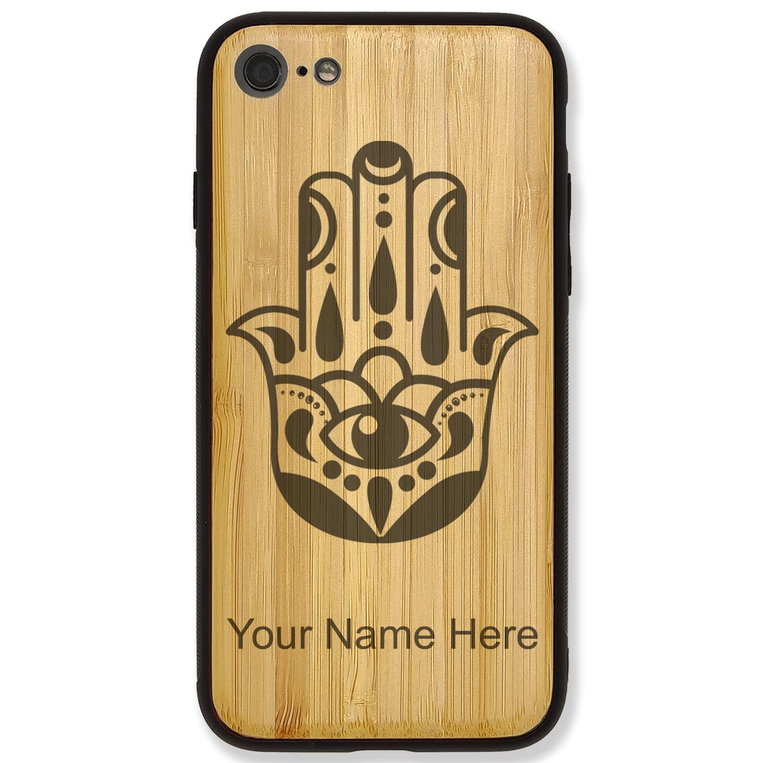 Premium Bamboo Phone Case Compatible with iPhone 7 Plus & iPhone 8 Plus - Custom Engraved Hamsa Design - Perfect for Protection & Spiritual Style (Home, Office, Travel)