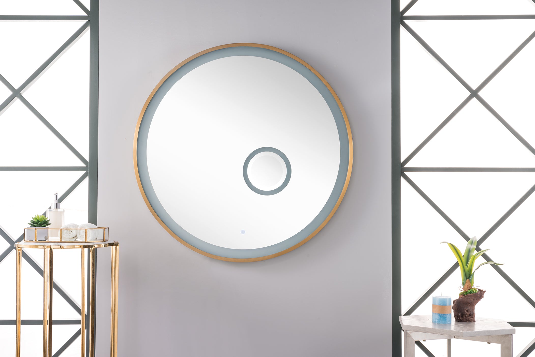 Radiance 36-Inch Round Wall Mirror with Brushed Gold Frame - Perfect for Living Room, Bedroom, or Bathroom Decor