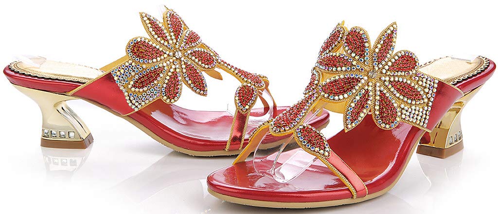 YooPrettyz Women's Floral Slip-On Sandals - Chunky Low Heel Comfortable Summer Shoes for Dating, Beach, Vacation & Casual Outfits