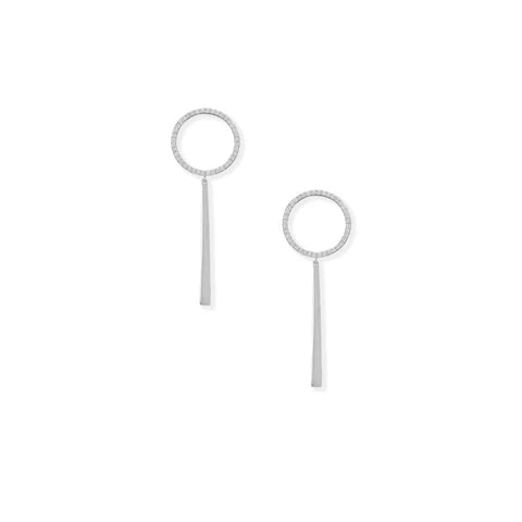 Rhodium Plated Sterling Silver CZ Circle with Bar Drop Earrings - Elegant & Hypoallergenic Jewelry for Women | Perfect for Parties, Weddings & Everyday Wear
