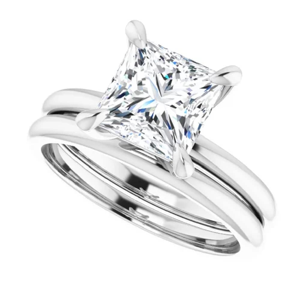 10K/14K/18K Solid White Gold Handmade Engagement Ring Set - 2 Carats Princess Cut Moissanite Wedding Ring - Solitaire Bridal Ring for Women - Perfect for Proposals, Anniversaries & Special Occasions