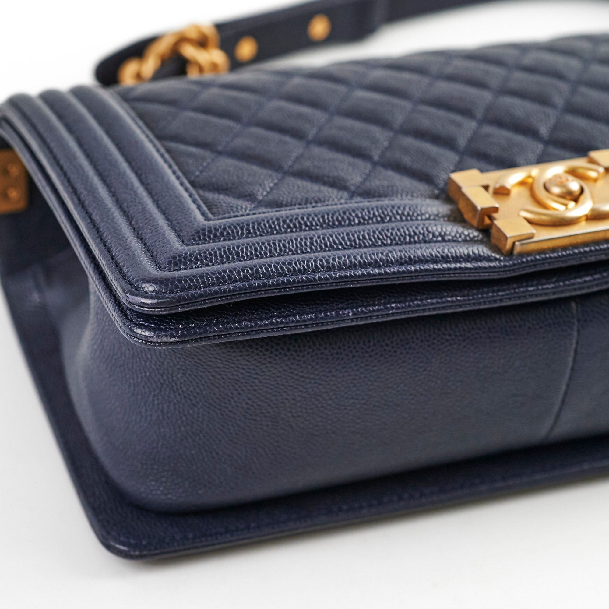Chanel Caviar Leather Old Medium Boy Bag in Navy Blue - 25 Series | Luxury Handbag for Women, Perfect for Evening Events & Daily Use