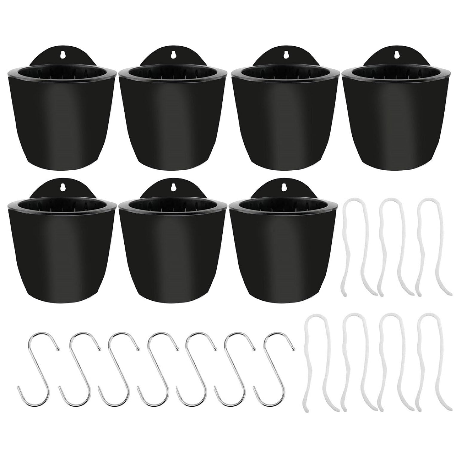 7 Pack Self Watering Plastic Hanging Planters - Indoor/Outdoor Vertical Wall Pots for Succulents, Small Flowers & Plants (Large, Black/Gray) - Perfect for Balcony, Patio, Garden & Home Decor