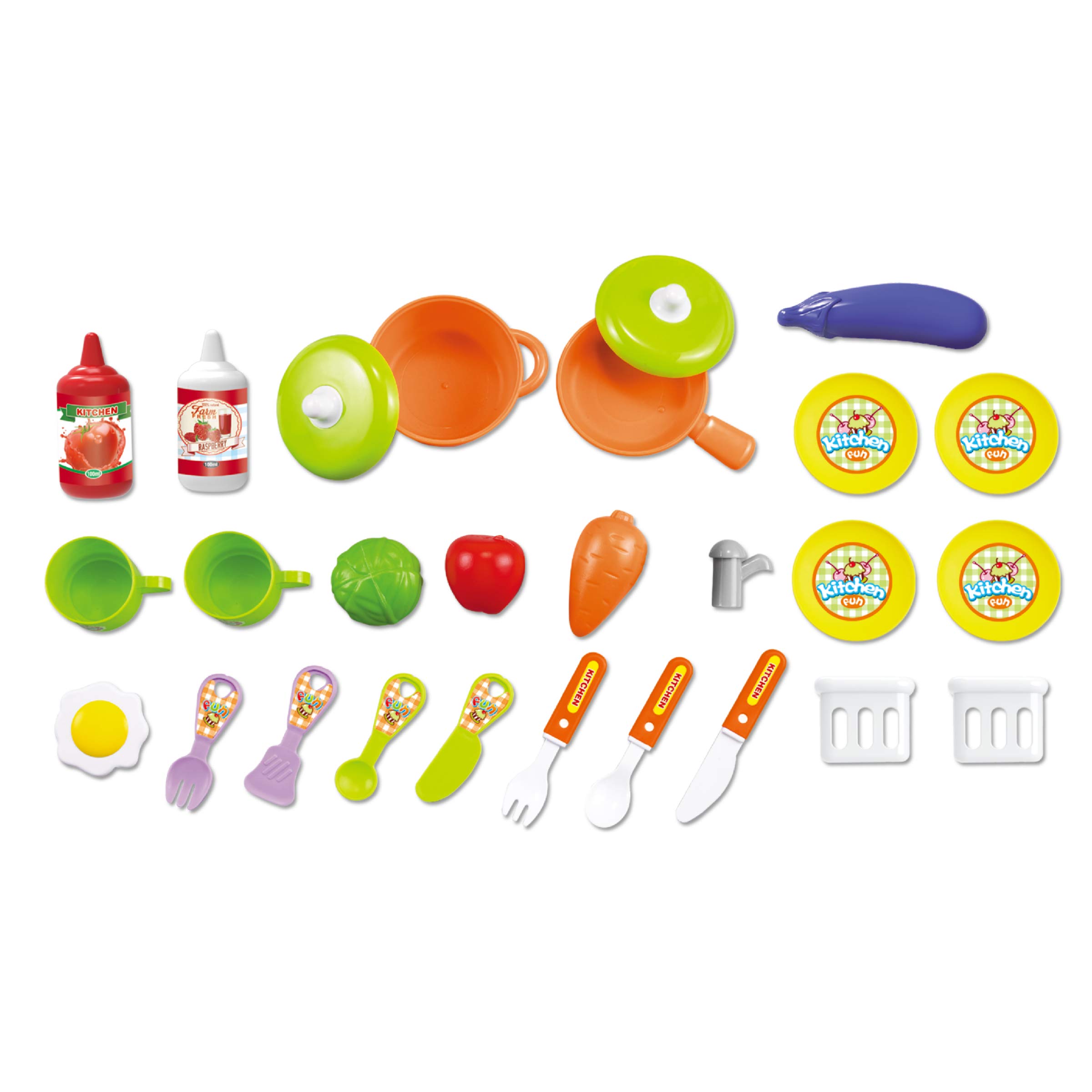 2-in-1 Travel Suitcase Kids Kitchen Playset | Toy Pots, Pans, Dishes & Utensils with 30+ Food Items - Durable ABS Plastic Pretend Play Cooking Set for Toddlers & Preschoolers (Blue/Yellow) - Perfect for Indoor Play, Birthday Gifts & Early Learning Development
