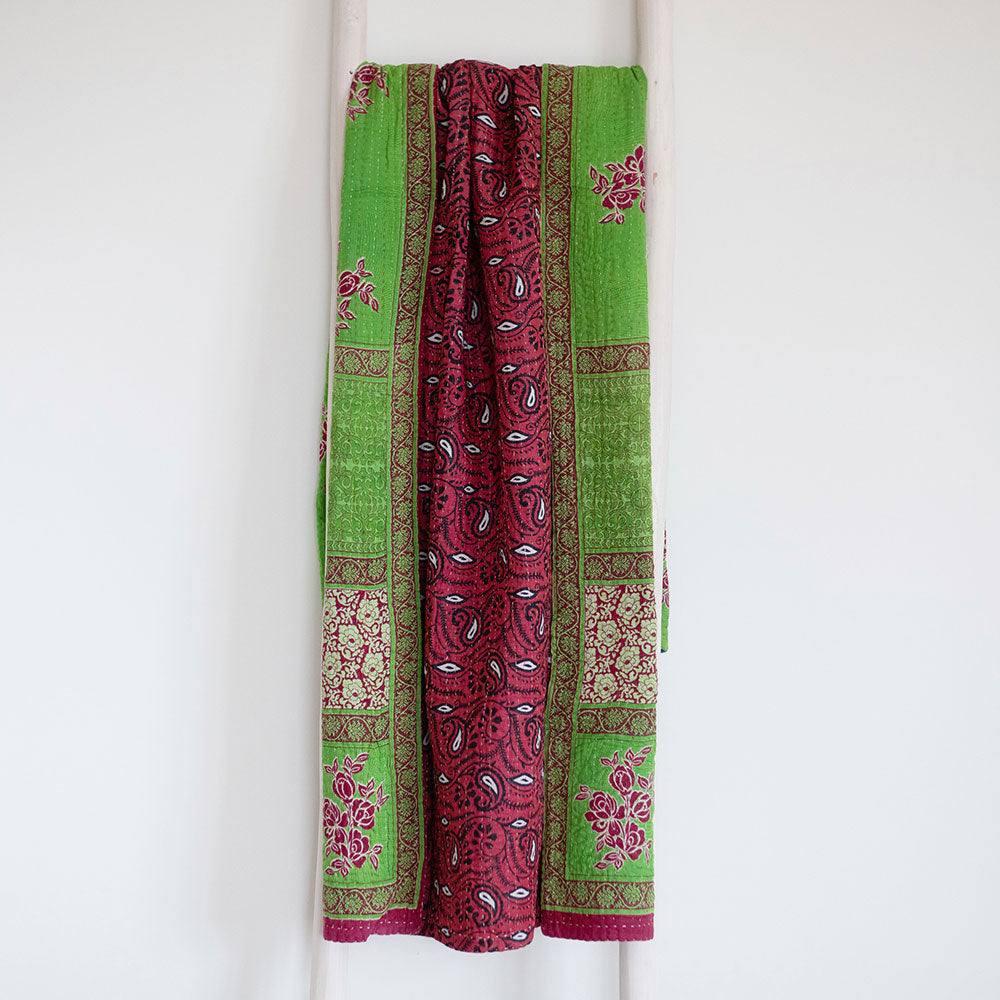 Unique Handmade Kantha Quilt KT7108 - Traditional Indian Patchwork Bedspread for Cozy Home Decor & Bohemian Style Bedroom