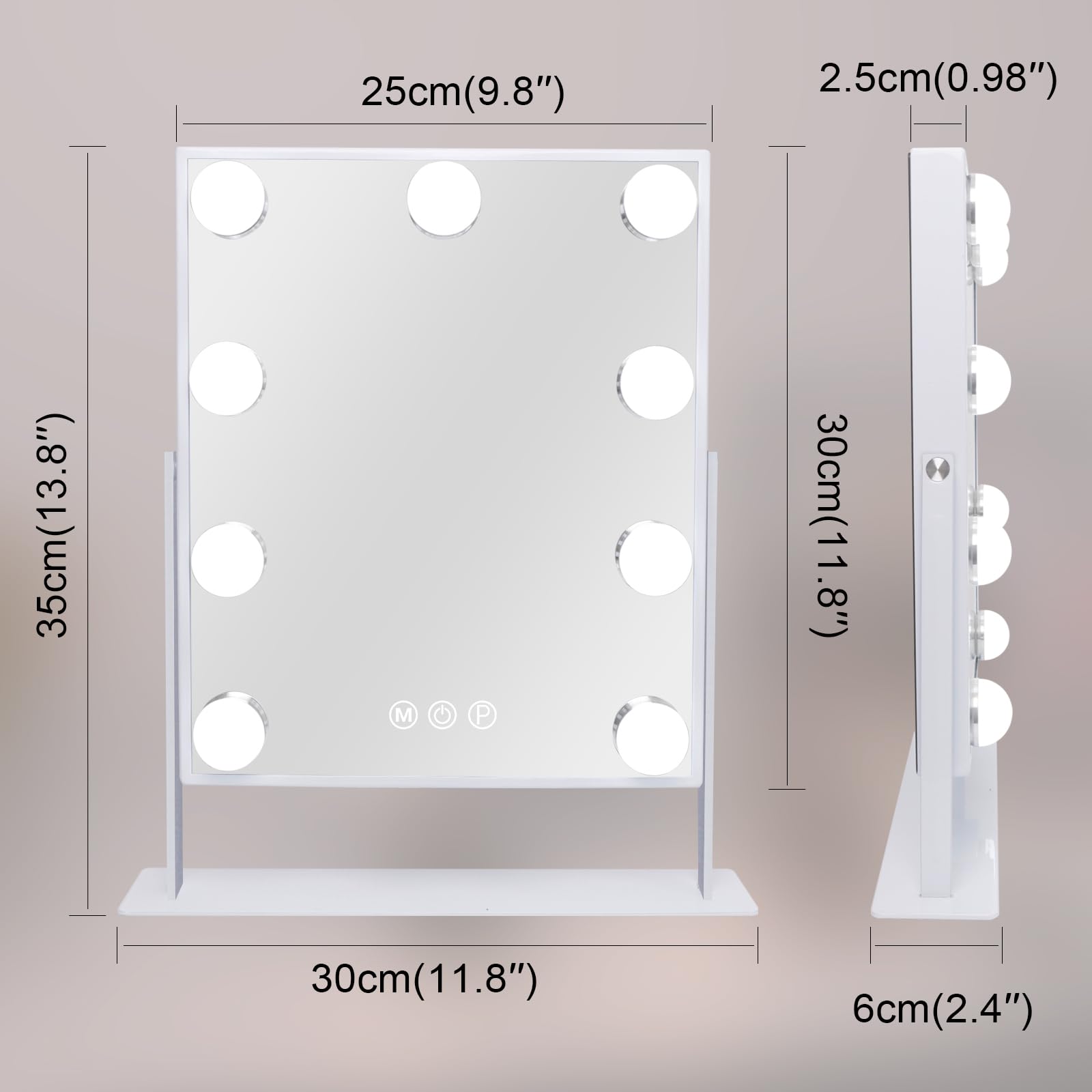 Hollywood Vanity Mirror with Lights - 9 Dimmable LED Bulbs, 3 Color Lighting Modes, Detachable 10X Magnifying Mirror & 360° Rotation - Perfect for Makeup, Skincare & Hair Styling (White)