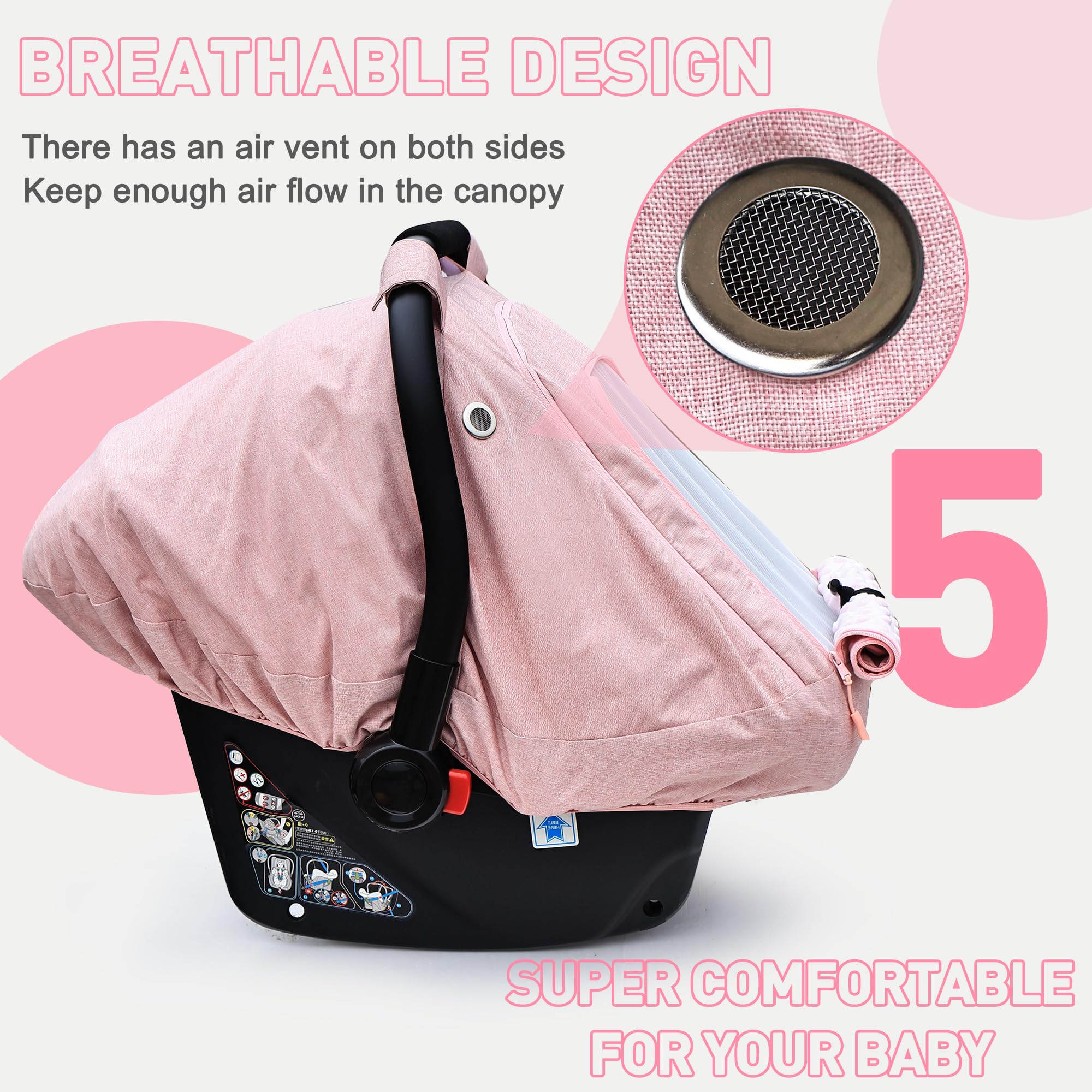 Waterproof & Windproof Baby Car Seat Cover for Girls & Boys - Soft Pink Infant Car Seat Canopy to Keep Baby Warm & Cozy - Perfect for Strollers, Car Seats & Outdoor Protection