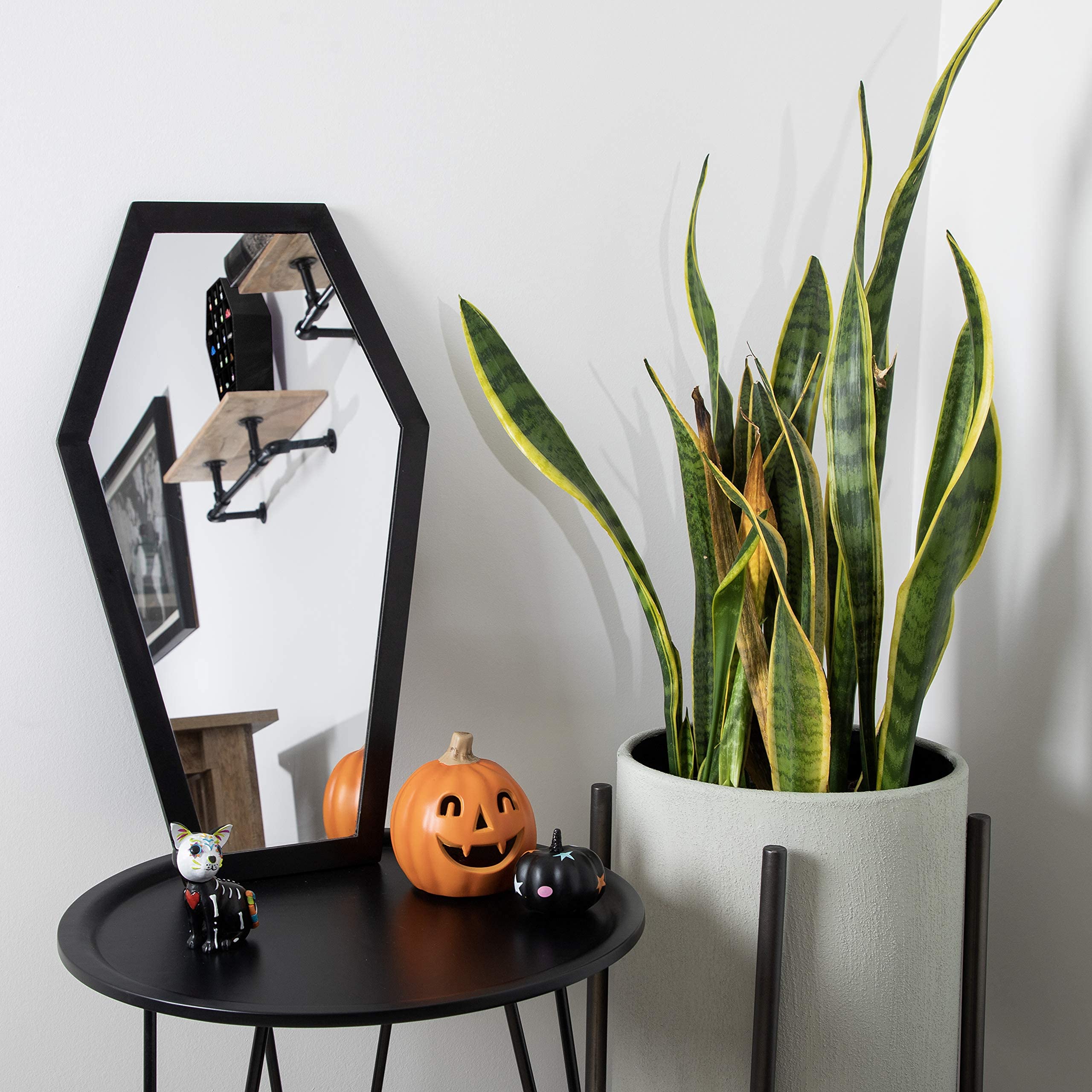 Gothic Coffin Shelf and Mirror Set - Dark Aesthetic Bedroom Decor with Mounting Hardware - Perfect for Halloween, Gothic Themed Rooms & Vampire Lair Decorations