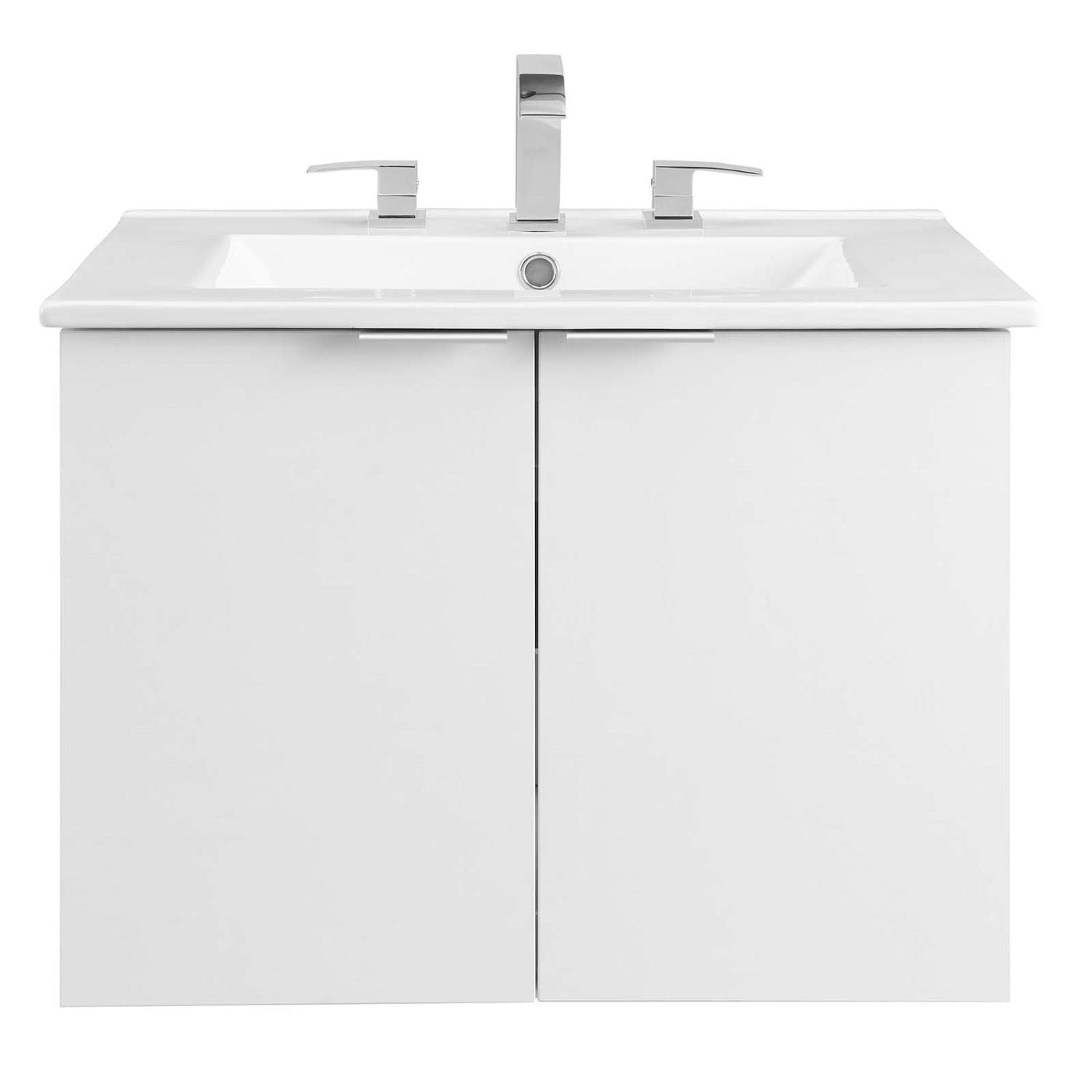 Modway Maybelle 24 Inch White Wall-Mounted Bathroom Vanity with Sink - Space Saving Modern Design for Small Bathrooms, Powder Rooms & Apartments