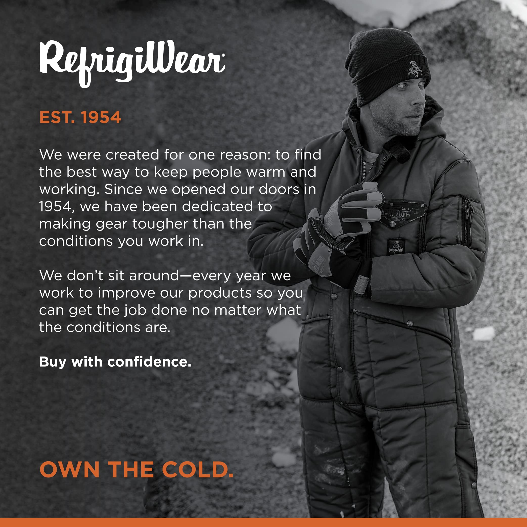 RefrigiWear Iron-Tuff Insulated Coveralls with Hood -50°F Extreme Cold Weather Workwear for Outdoor Winter Jobs & Hunting