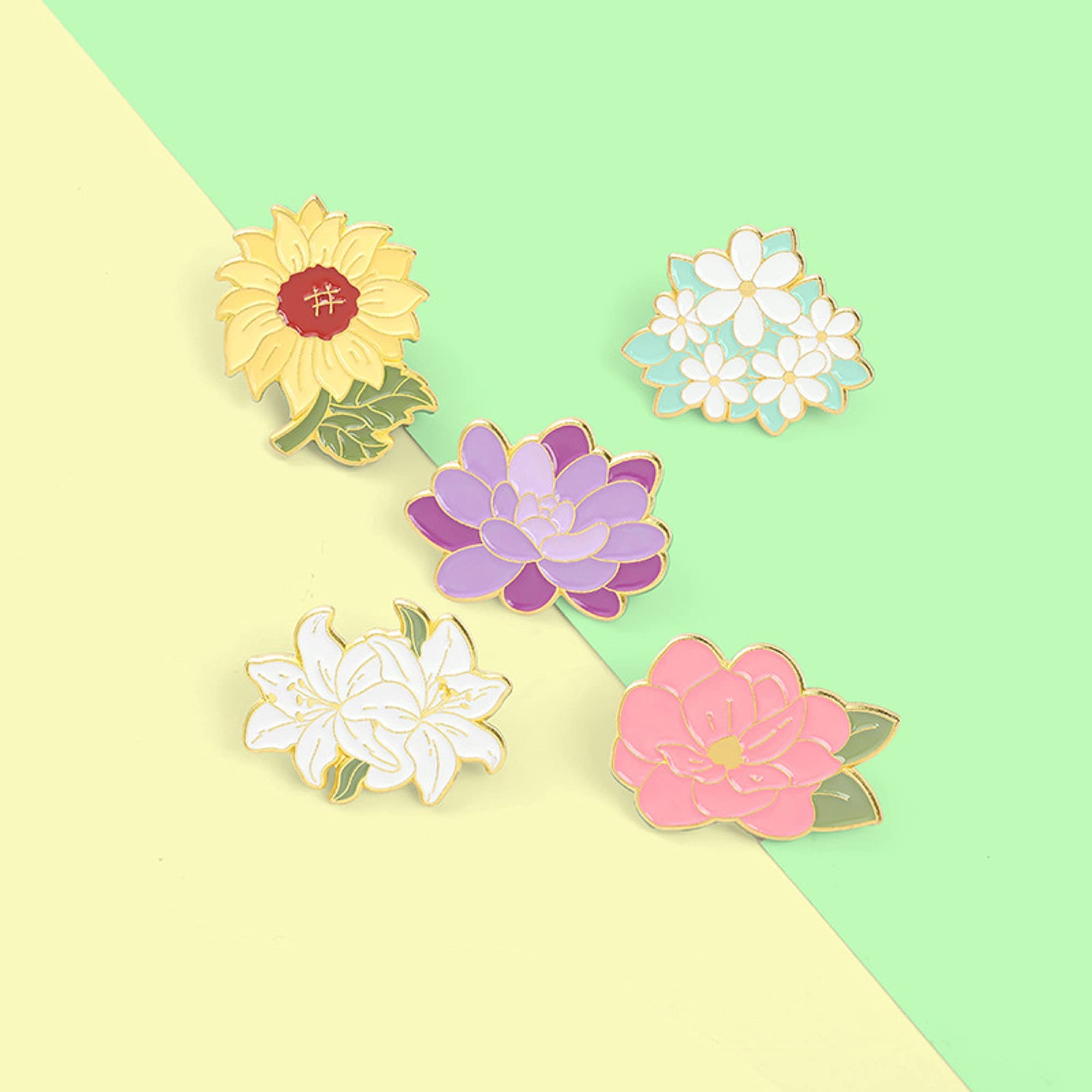 5Pcs Floral Enamel Brooch Pins - Sunflower Lapel Pins for Women, Girls, Kids - Cute Cartoon Flower Badges for Backpacks, Hats, Bags - Perfect Gift for Birthday, Party, School Accessories (Ideal for DIY Crafts, Fashion Outfits, and Gift Giving)