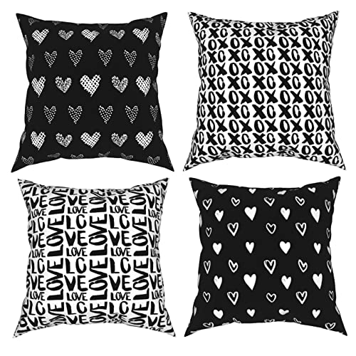 Valentines Day Hearts Print Black White Love
