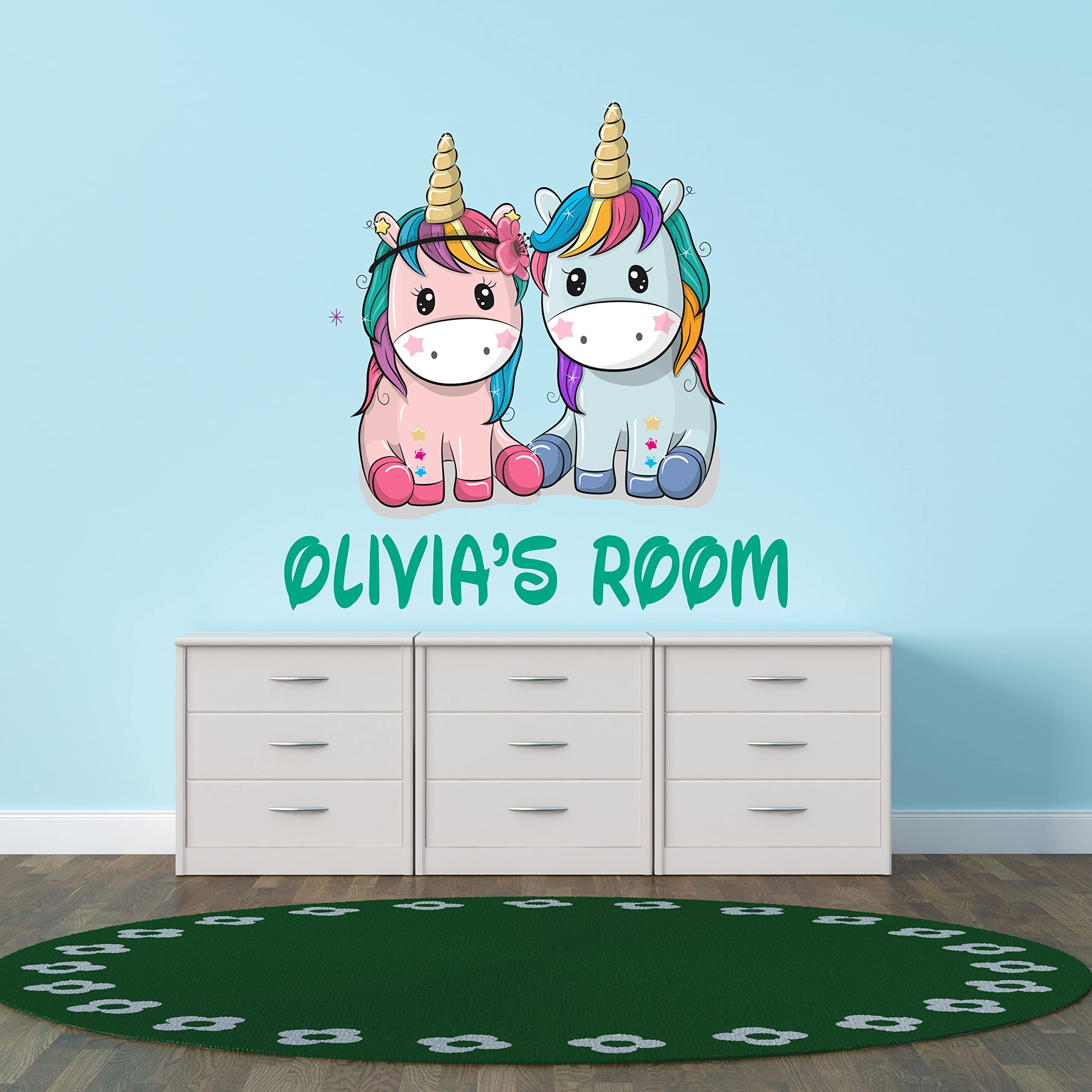 Custom Name Wall Decals for Girls - Unicorn Vinyl Wall Stickers - Peel and Stick Nursery, Playroom & Bedroom Decor - 10