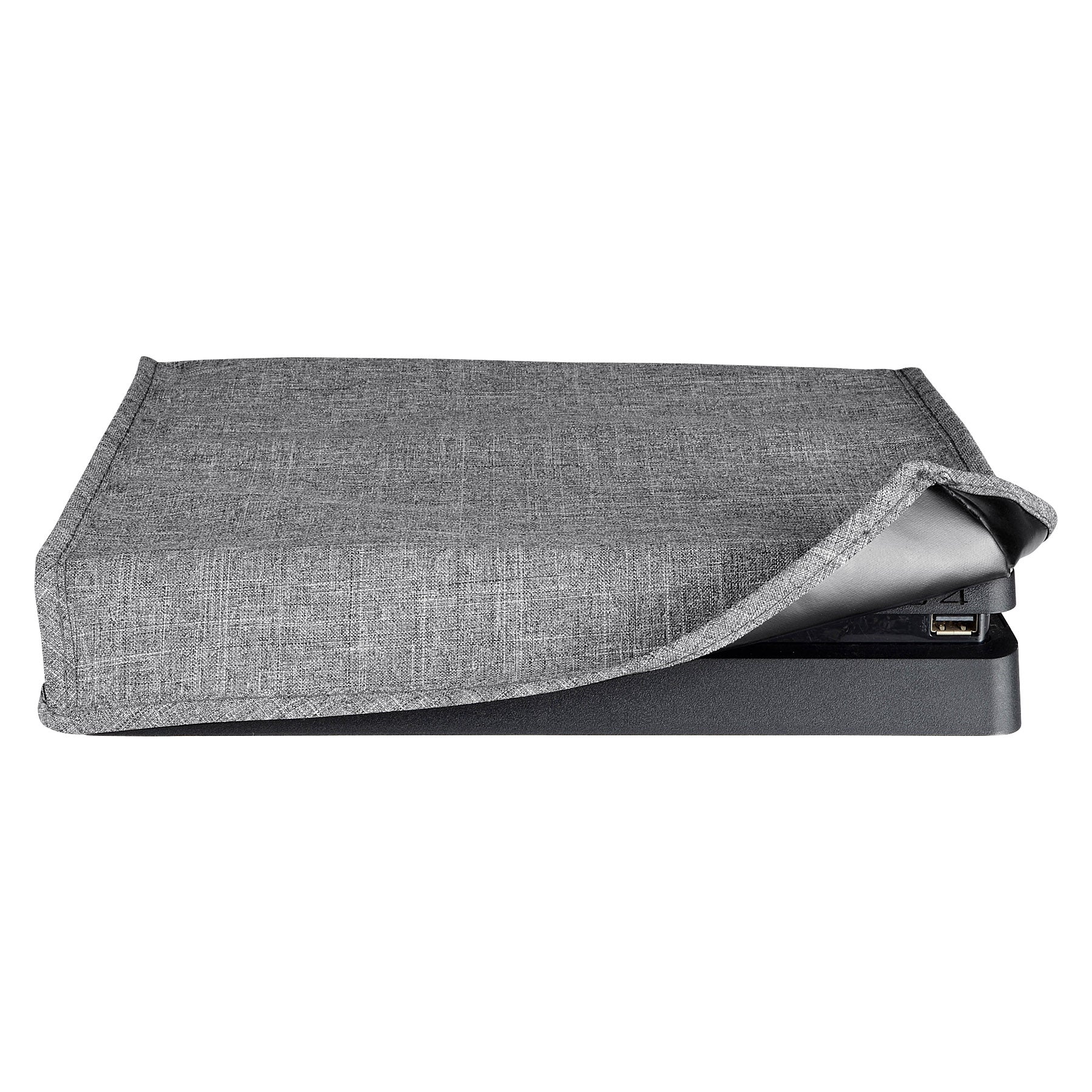 eXtremeRate Horizontal Dust Cover for PS4 Slim Console - Custom Double Layer Soft Lining, Waterproof & Dustproof, Precision Cut for Easy Cable Access - Perfect for Gaming Setup & Console Protection (Model: JYP4S0003Y)