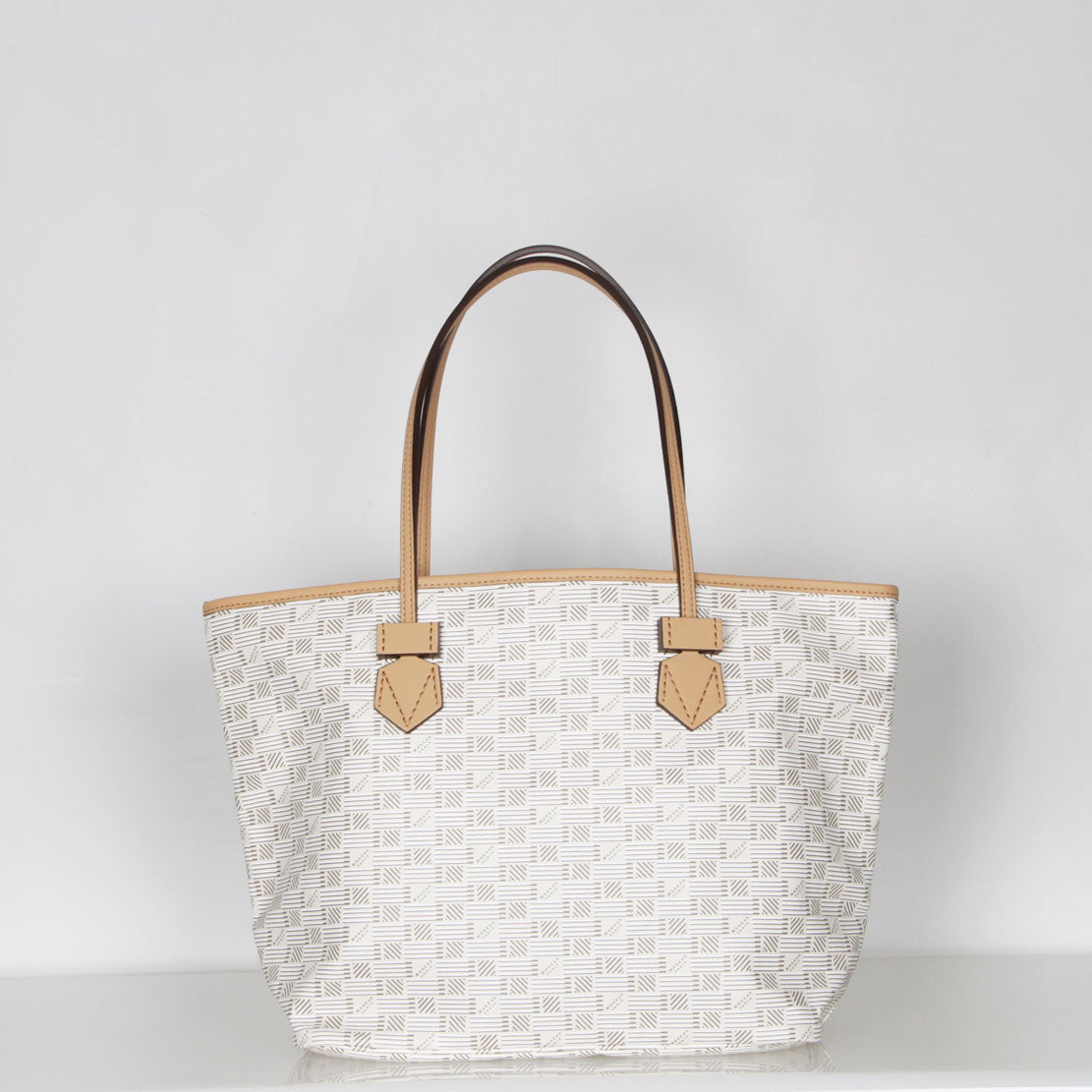 Saint Tropez Open Tote MM Handbag - Milk & Cappuccino Trim Leather Shoulder Bag for Women | Perfect for Beach, Shopping & Everyday Use