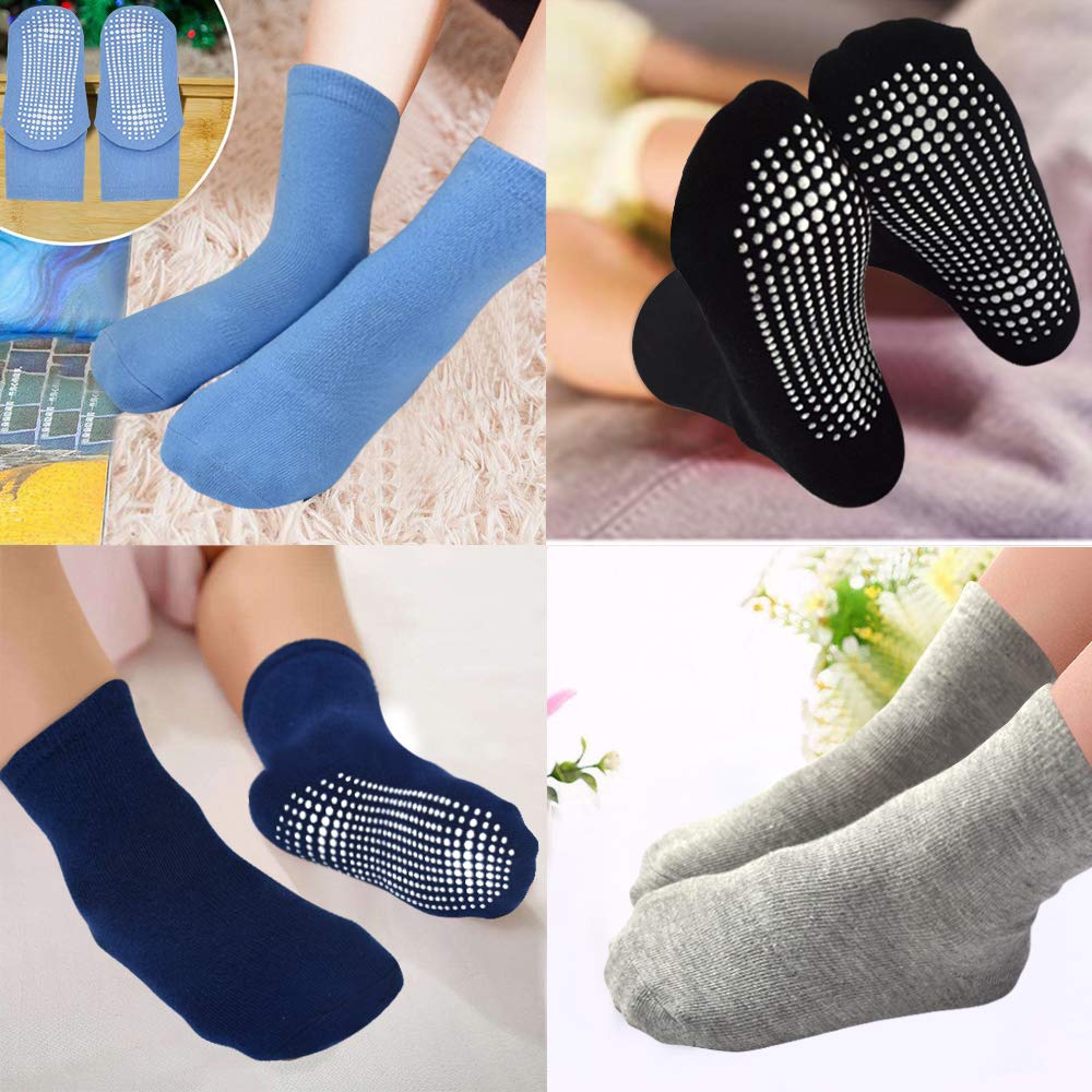 12 Pairs Non-Slip Toddler Socks with Grips - Cotton Anti-Skid Ankle Crew Socks for Boys & Girls (1-7 Years) - Perfect for Playtime, Daycare & Indoor Activities