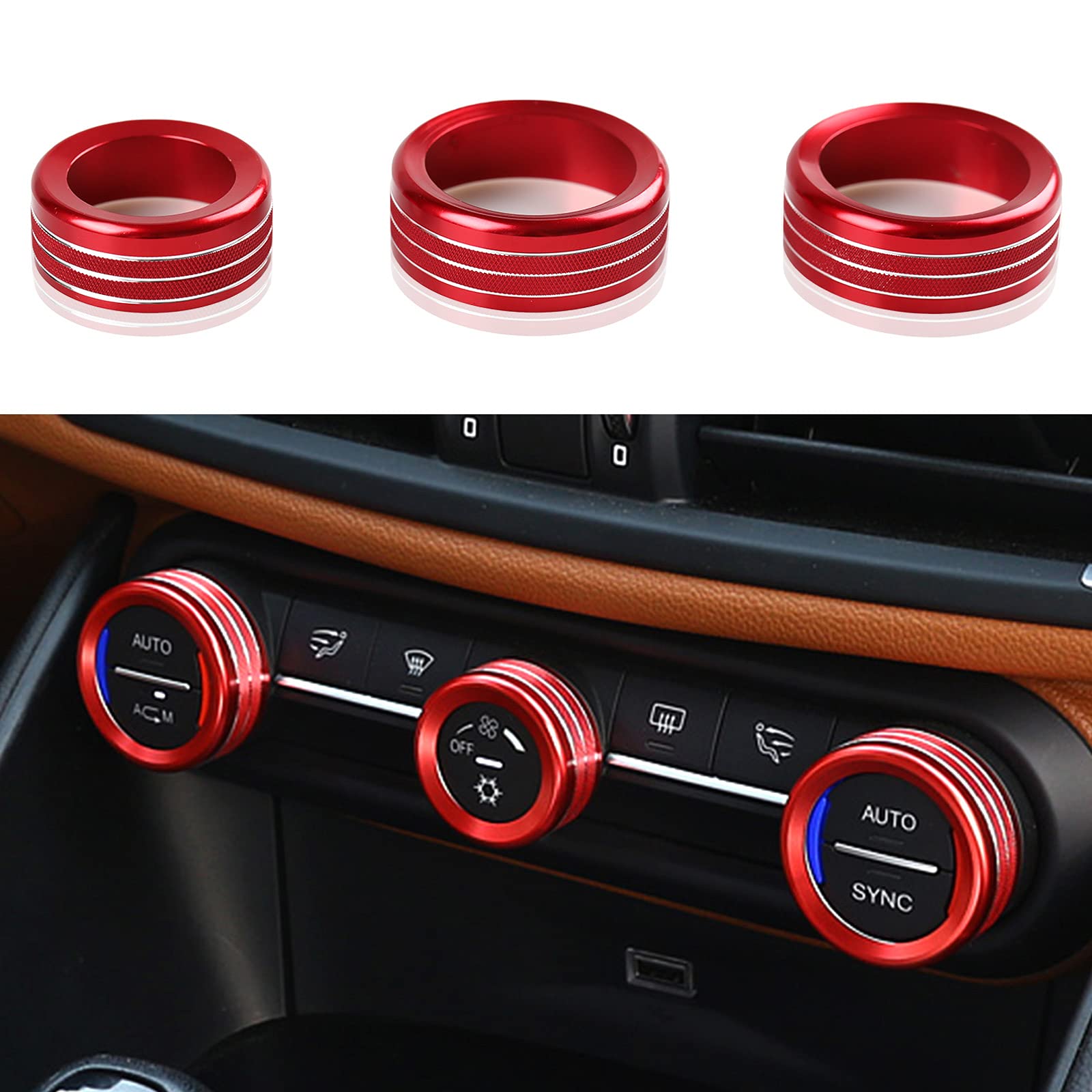 3PCS Car AC Knob Trim & Audio Cover Decorative Rings - Compatible with Alfa Romeo Giulia & Stelvio 2016-2019 Models - Interior Upgrade Accessories for Enhanced Dashboard Style - Perfect for Car Enthusiasts & Customization Lovers