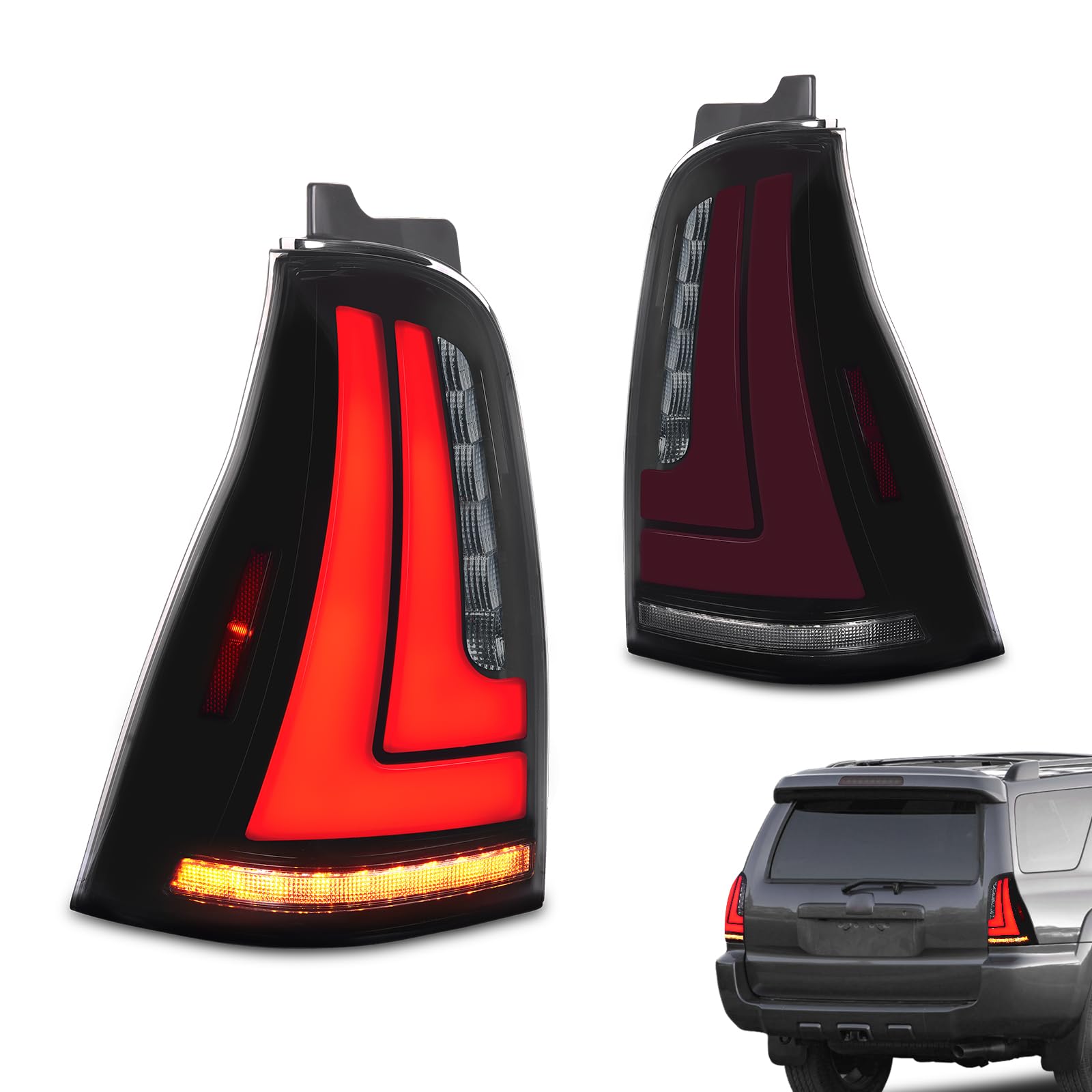 Toyota 4Runner 4th Gen 2003-2009 LED Tail Lights Assembly - Sequential Turn Signal & Start Up Animation - Rear Tail Lamp Replacement for Enhanced Safety & Style - Perfect for Off-Roading & Night Driving