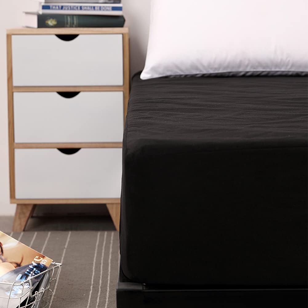 VCTOPS Waterproof Mattress Protector Twin XL - 18 Inch Deep Pocket, Breathable Fitted Sheet, Washable Mattress Pad Cover (Black) - Ideal for Bedrooms, Guest Rooms & Dormitories