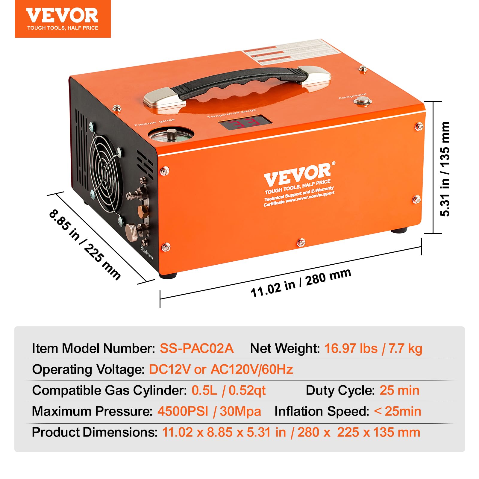 VEVOR 4500PSI PCP Air Compressor - Portable High Pressure Air Pump for Paintball Tanks, Air Rifles & Scuba Diving - Built-in Converter, Auto-Stop, Oil-Free, DC12V/AC120V - Perfect for Hunting, Shooting Sports & Underwater Adventures