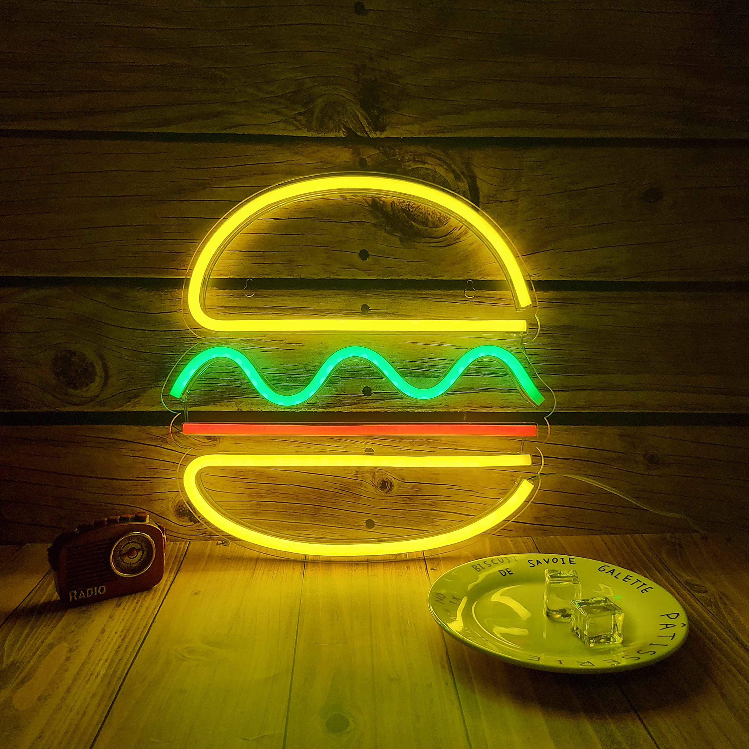 LED Hamburger Neon Sign - USB Wall Light for Home & Party Decor