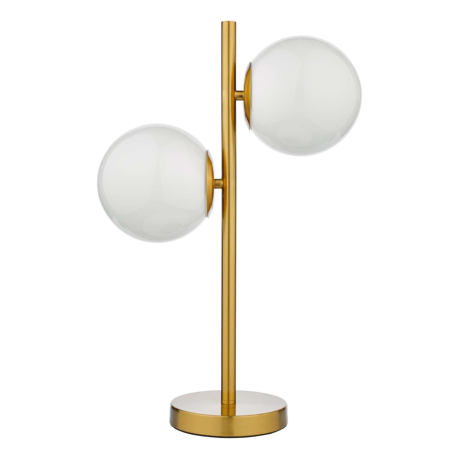 Bombazine 2-Light Table Lamp in Natural Brass & Opal Glass - IP20 Rated for Bedroom, Living Room, or Office Lighting