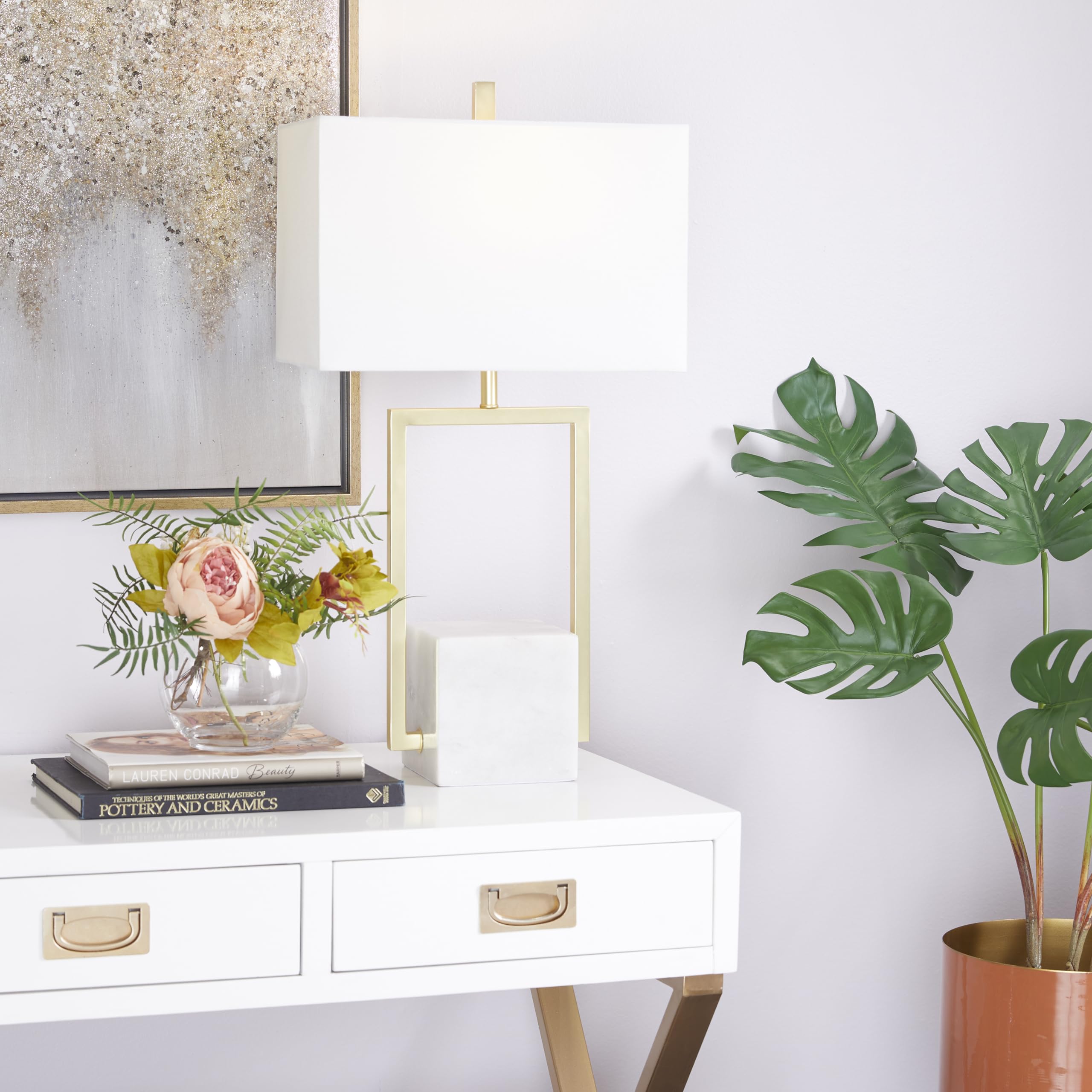 CosmoLiving by Cosmopolitan Modern Marble Table Lamp with Geometric Square Shade - 15