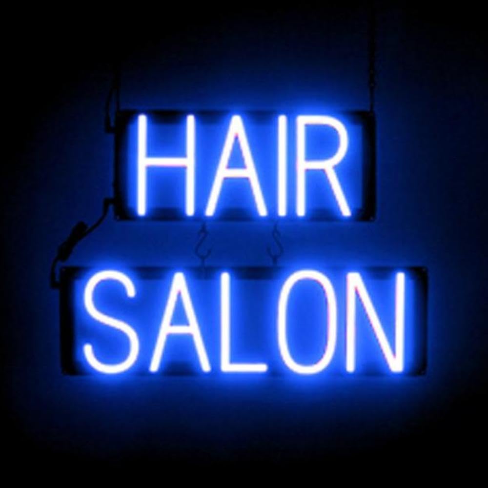 SpellBrite LED Hair Salon Sign - Blue Neon Light Open Sign for Barbershops & Beauty Salons - 20.8 x 15.0 Inch Wall Decor - Perfect for Storefront Windows & Reception Areas