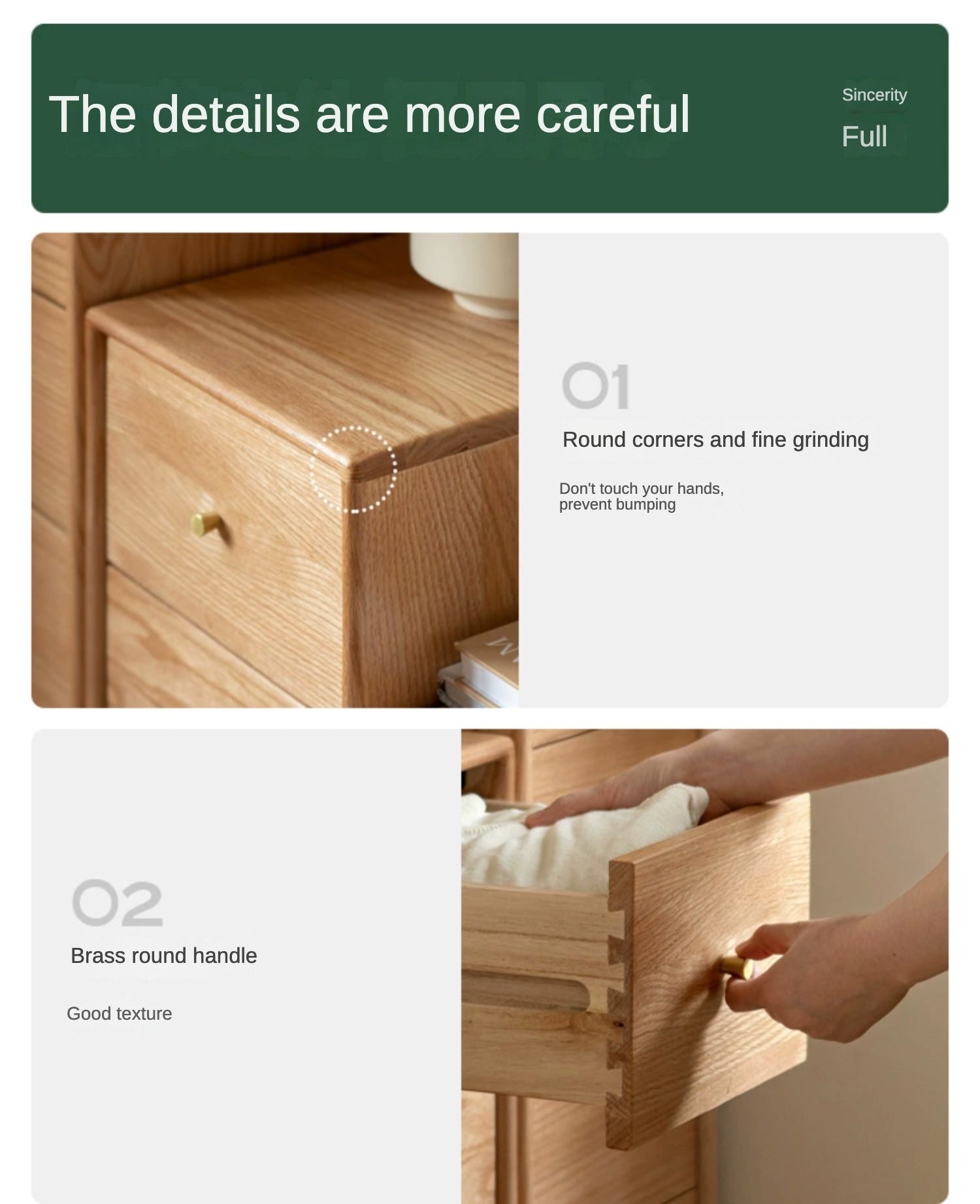 Solid Oak & Beech Wood Side Cabinet - Multi-Functional Storage Organizer for Living Room, Bedroom, or Office