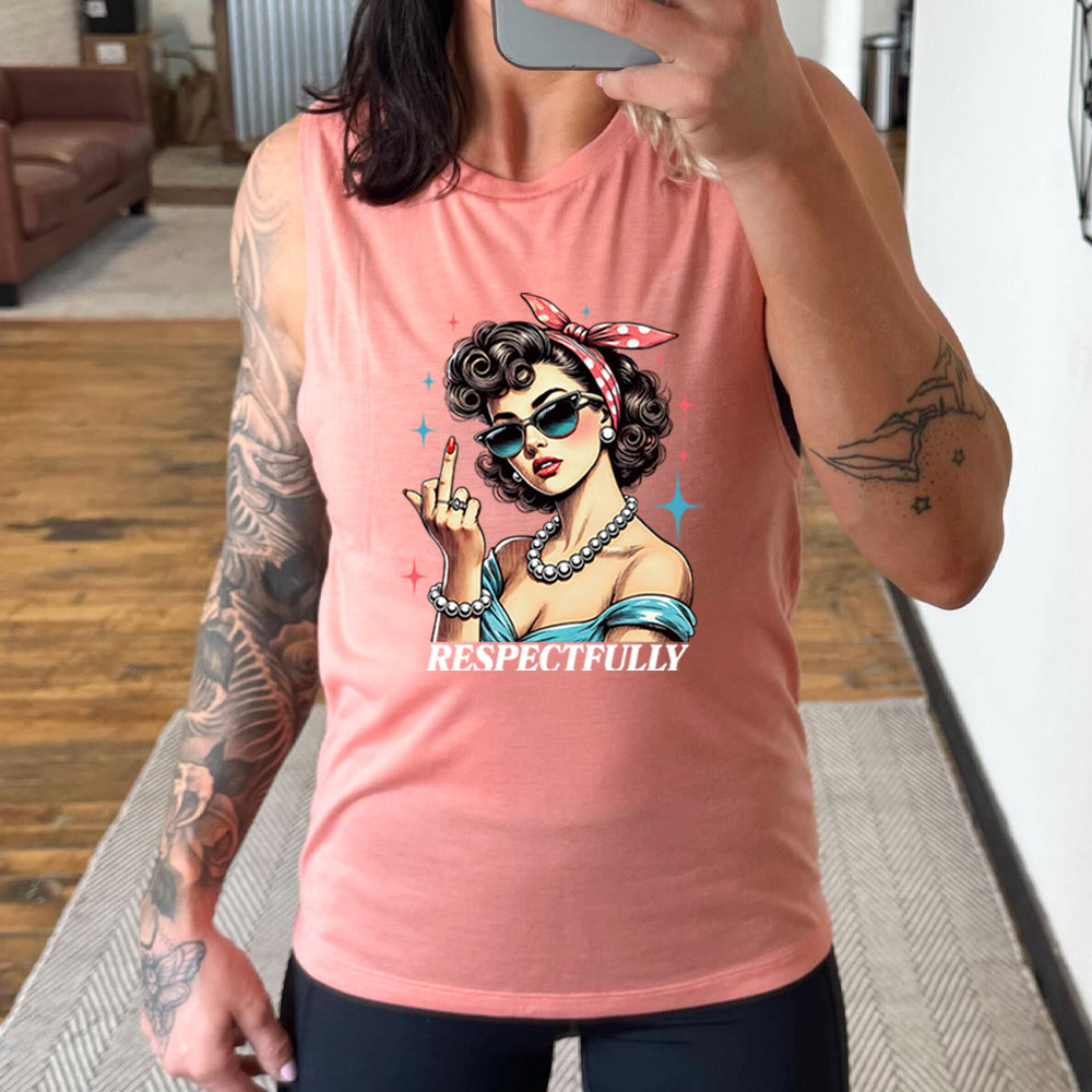 Respectfully Middle Finger Muscle Tank - Funny Sarcastic Gym Workout Shirt for Men & Women - Perfect for Fitness, Running & Casual Wear