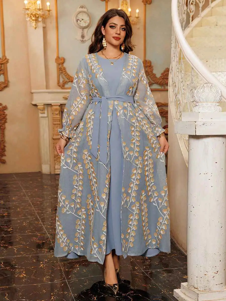 Elegant 2-Piece Embroidered Caftan Dress Set for Women - Boho Chic Kaftan Outfit for Eid, Summer, Beach & Special Occasions