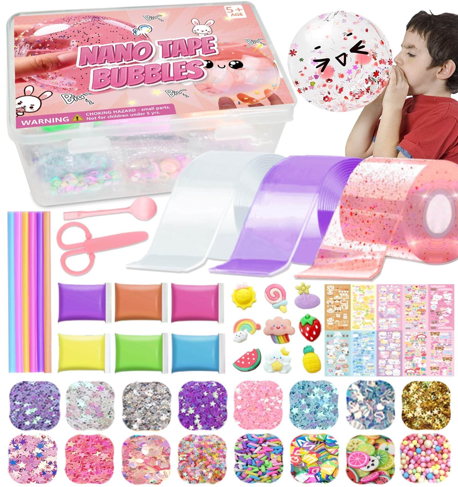 Jimcii Pink Nano Tape Bubble Kit for Kids - DIY Squishy Maker Making Kit with Storage Box - Fun Sensory Toy for Stress Relief & Creative Play - Perfect for Birthday Gifts, Party Favors & Classroom Activities