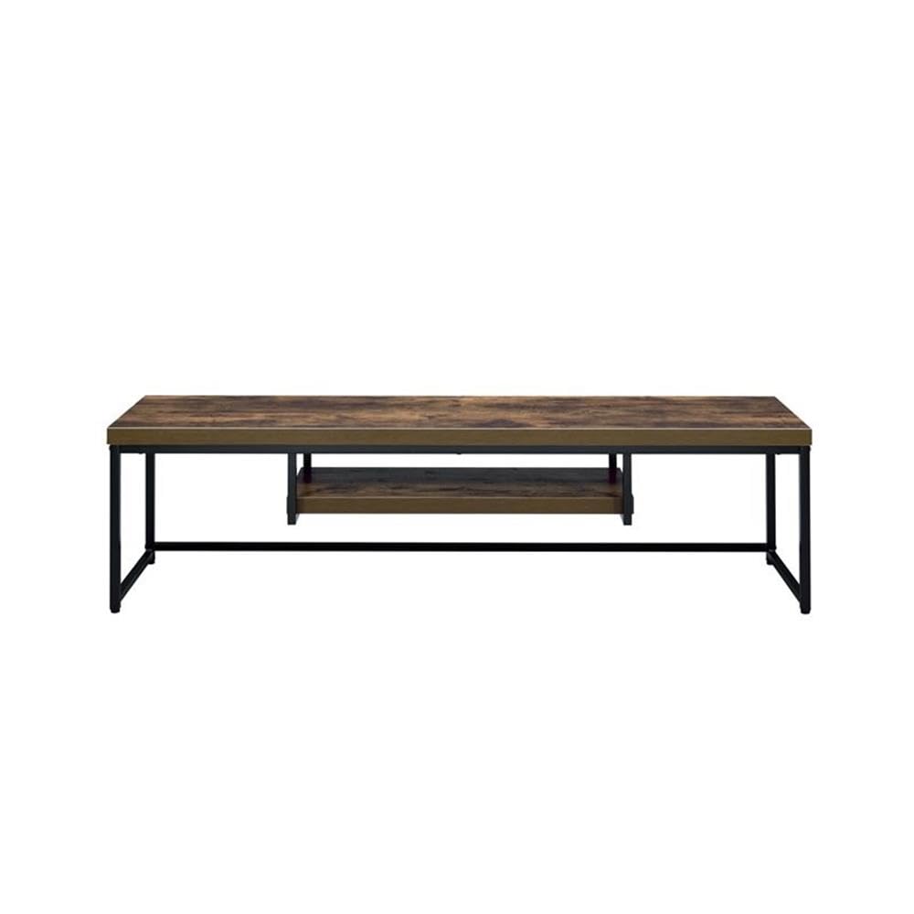 Acme Bob Wooden TV Stand with Underneath Shelf in Weathered Oak and Black - Modern Entertainment Center for Living Room, Bedroom & Home Theater