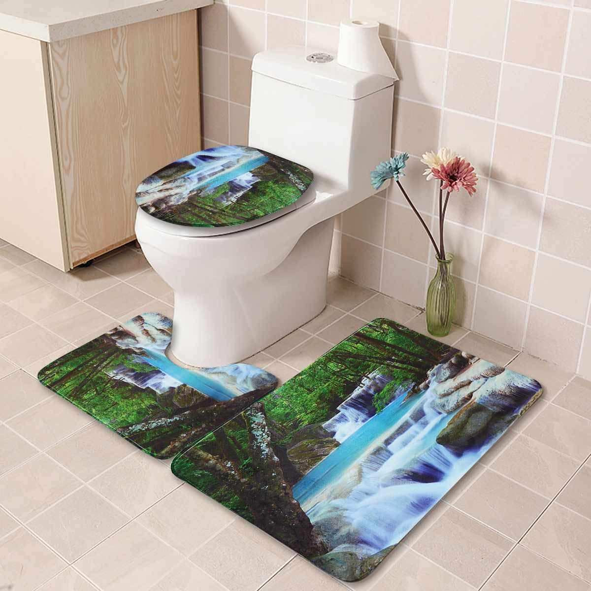 4PCS/Set 3D Waterfall Forest Waterproof Shower Curtain with Hooks - 72