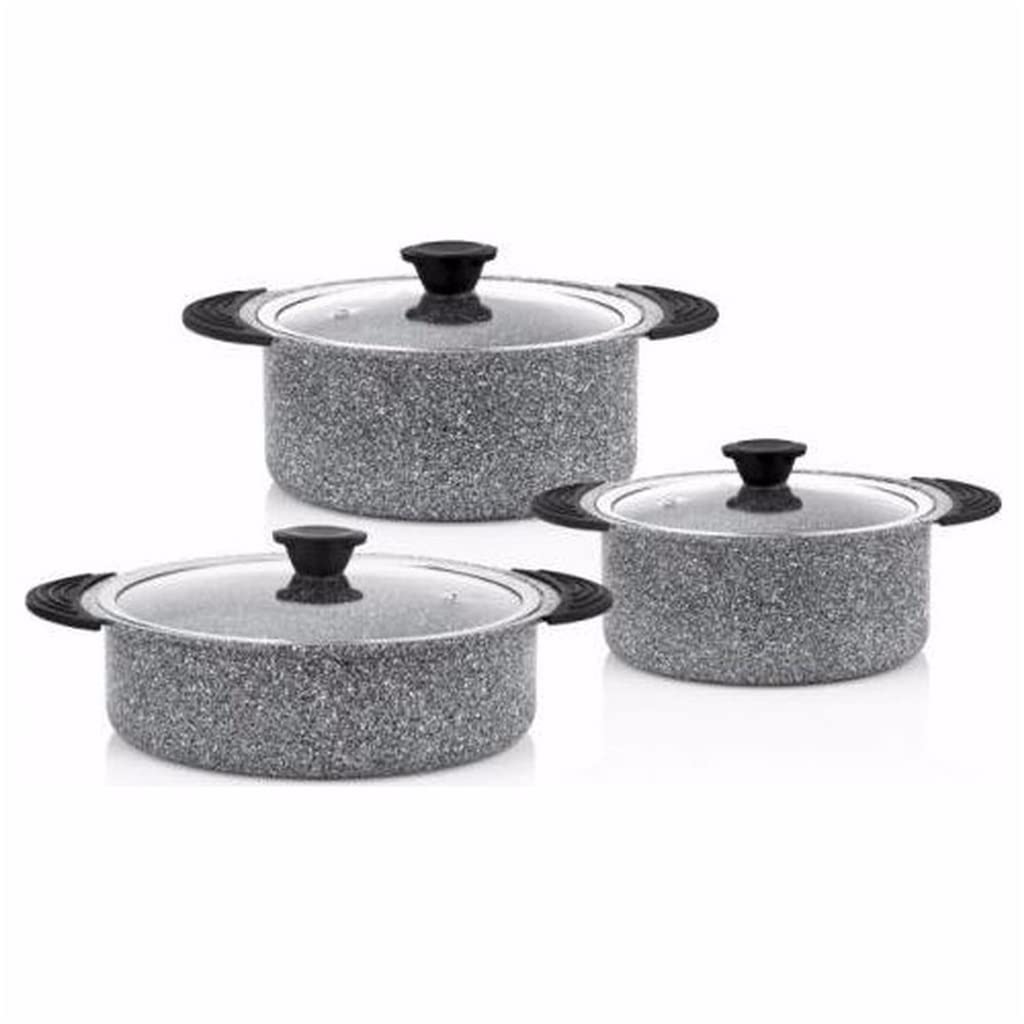 HTKLCZ 6-Piece Non-Stick Granite Cookware Set - Stainless Steel Saucepan & Frying Pan Kitchenware (Black) | Perfect for Sauteing, Boiling & Frying | Ideal for Home Cooking & Professional Kitchens