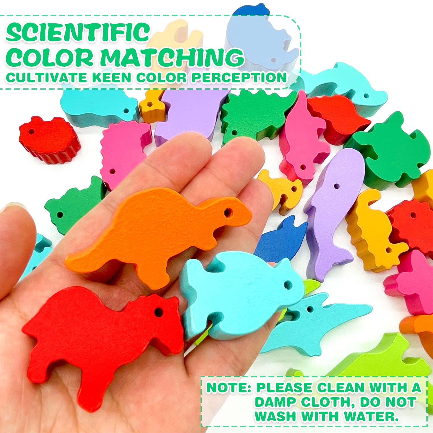 Dinosaur Wooden Balance Blocks - Montessori Stacking Building Toys for Kids, Educational Preschool Learning Games for Boys & Girls - Perfect Birthday Party Gift & Classroom Activity (Dino Theme)