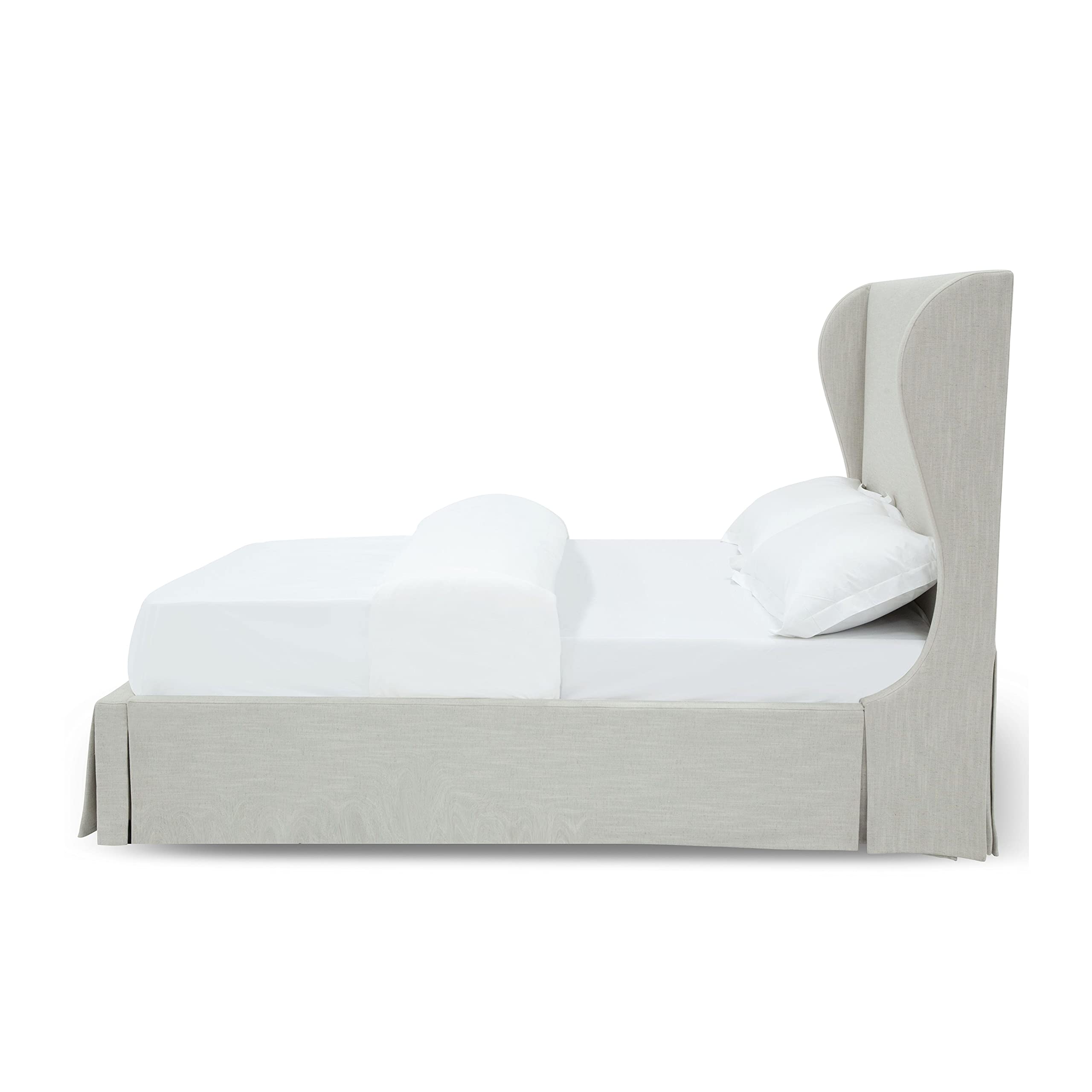 Modus Furniture Solid Wood Upholstered Panel Queen Bed Frame - Hera Collection in Oatmeal Fabric | Modern Bedroom Furniture for Master Bedroom & Guest Room