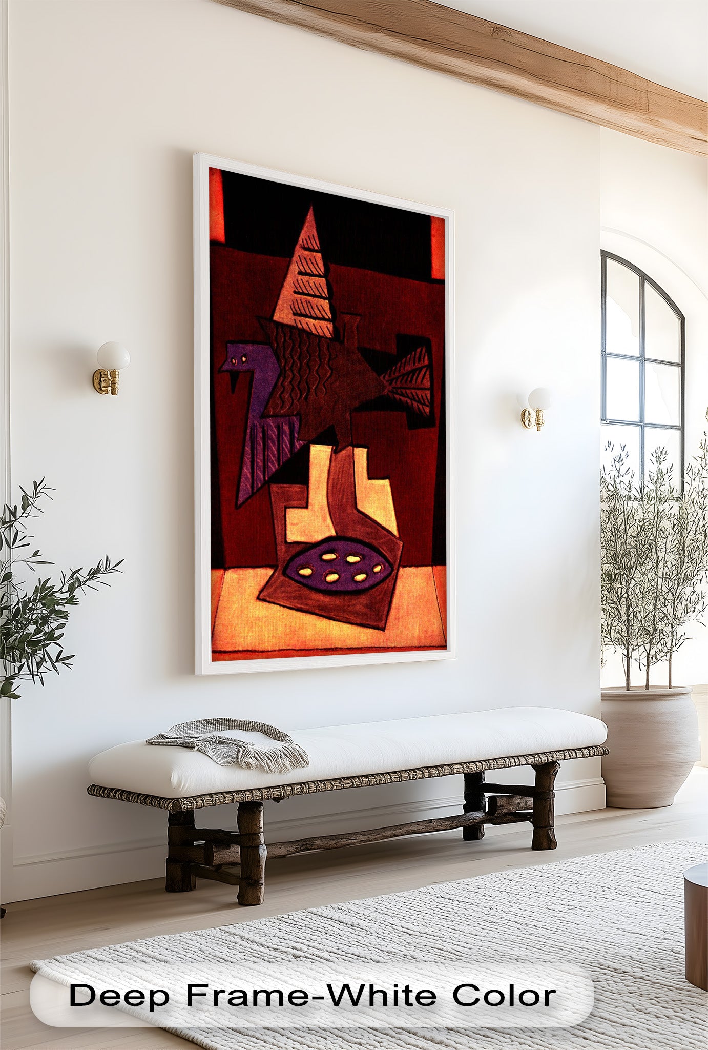 Abstract Bird & Bowl Cubist Oil Painting Wall Art - Modern Home Decor for Living Room, Bedroom & Office