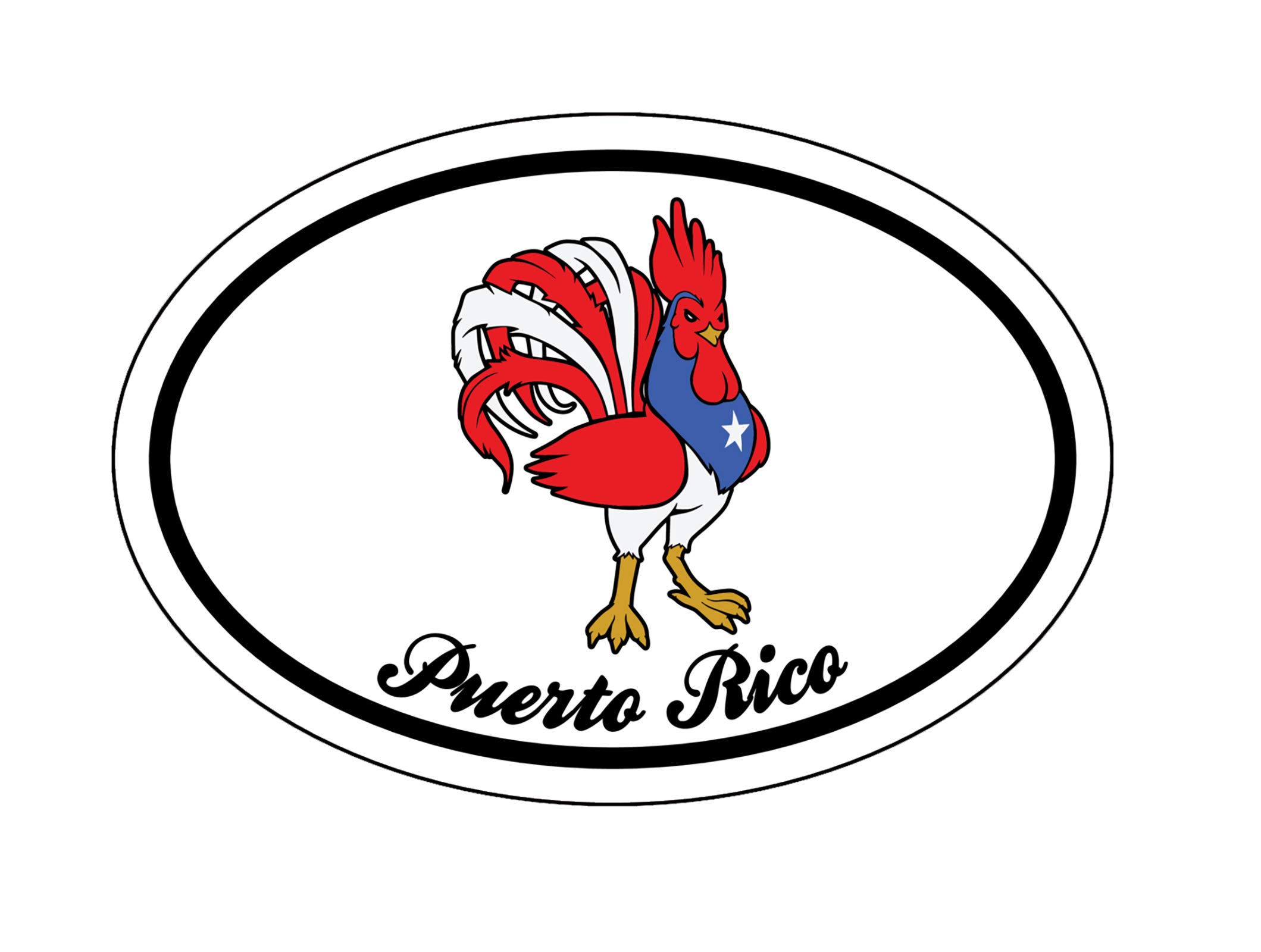 WickedGoodz Oval Puerto Rican Flag Rooster Vinyl Decal - Chicken Bumper Sticker - Proud Puerto Rico Car Decal | Perfect for Cars, Laptops & Windows to Show Puerto Rican Pride