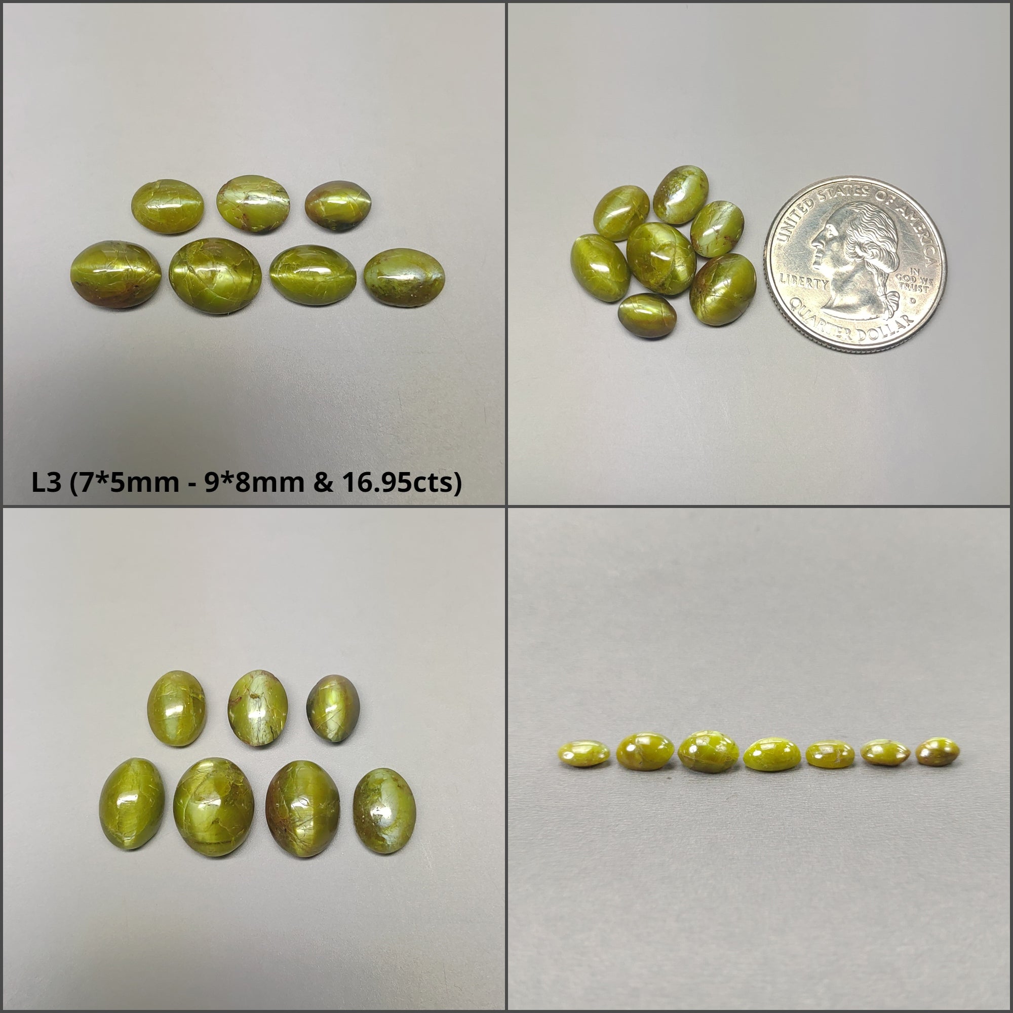 Natural Untreated Chrysoberyl Cat's Eye Gemstone Cabochon - Oval Shape (6pcs/7pcs/9pcs) | Healing Crystal for Jewelry Making, Meditation & Energy Work
