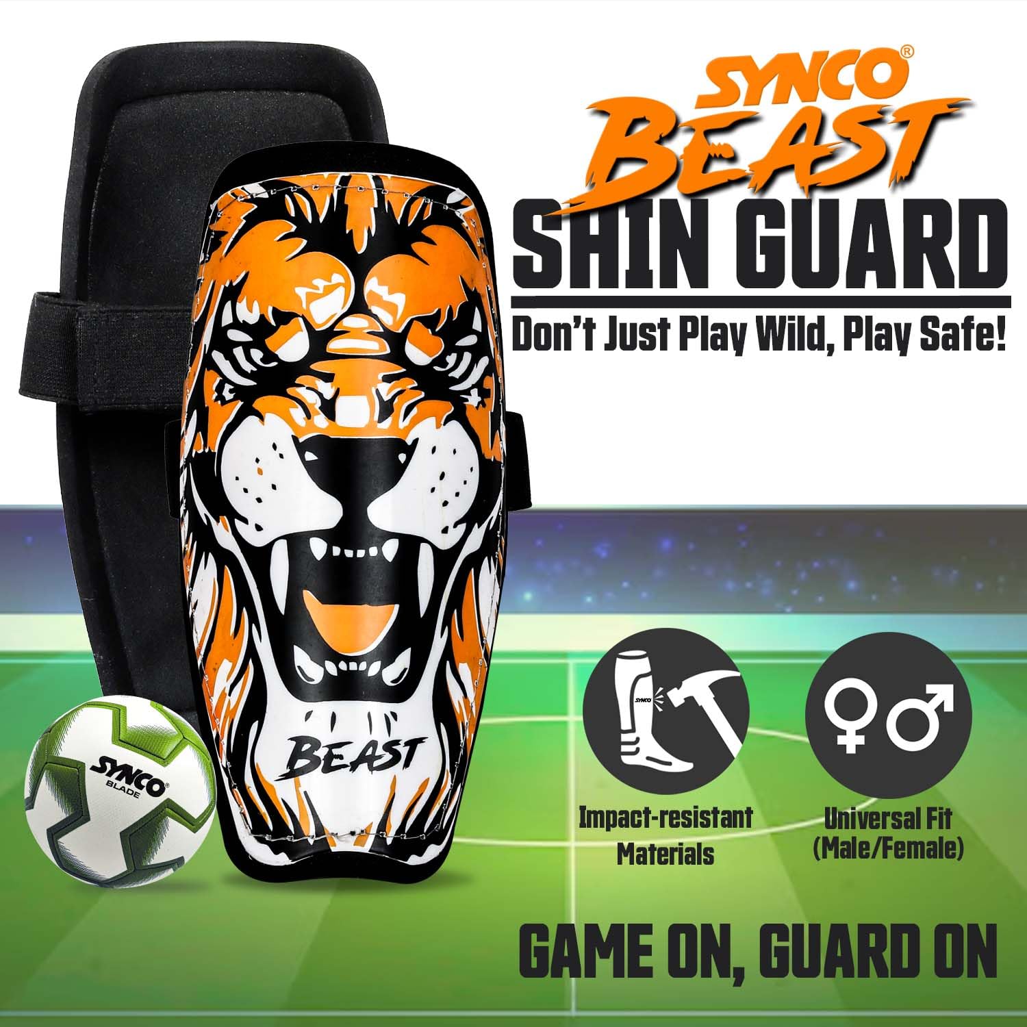 Synco Beast Shin Guard - Professional Adjustable Football Shin Guards with Velcro Strap for Youth & Adults | Superior Protection, Comfort & Lightweight Design | Perfect for Soccer Training, Matches & Sports Safety