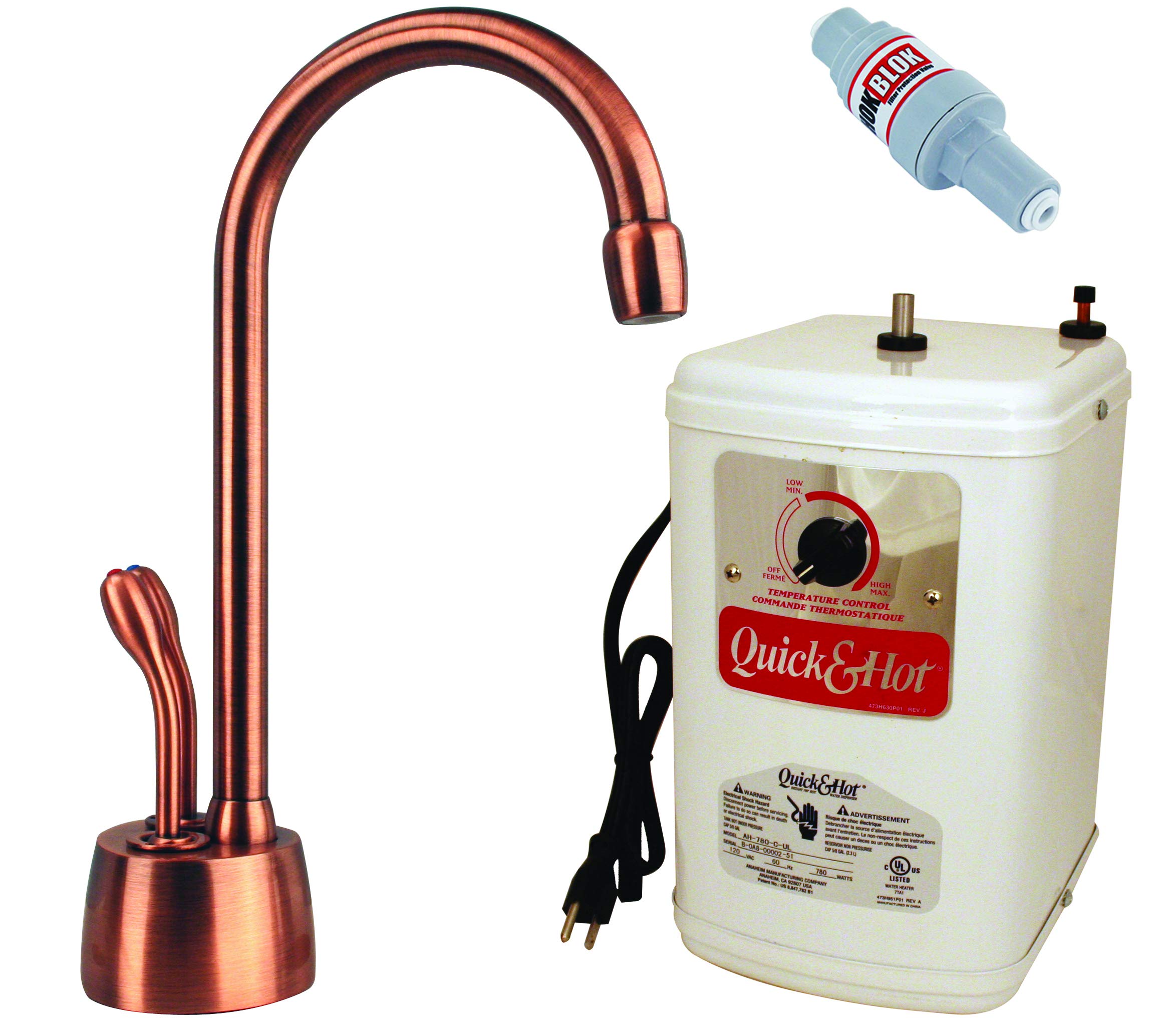 Westbrass D272HFP-11 Antique Copper 2-Handle Hot and Cold Water Dispenser with Instant Heating Tank - Perfect for Kitchen, Office, and Home Use